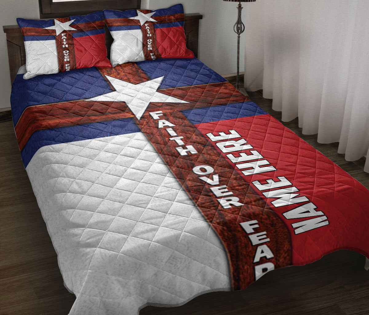 Ohaprints-Quilt-Bed-Set-Pillowcase-Texas-Cross-Faith-Over-Fear-Wild-West-Western-Texas-Custom-Personalized-Name-Blanket-Bedspread-Bedding-2115-Throw (55'' x 60'')