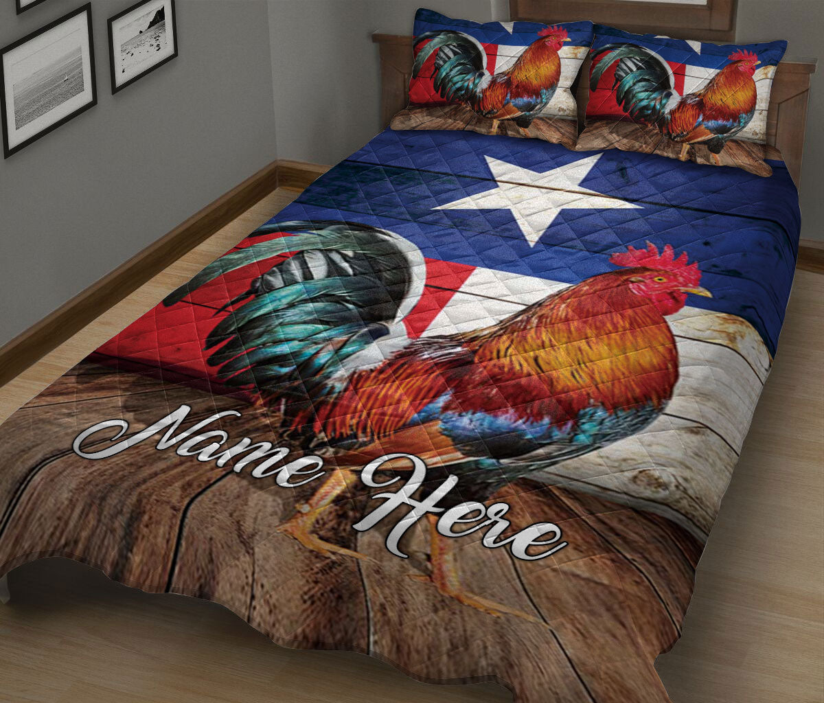 Ohaprints-Quilt-Bed-Set-Pillowcase-Rooster-Texas-Flag-Wild-West-Western-Texas-Custom-Personalized-Name-Blanket-Bedspread-Bedding-1531-King (90'' x 100'')