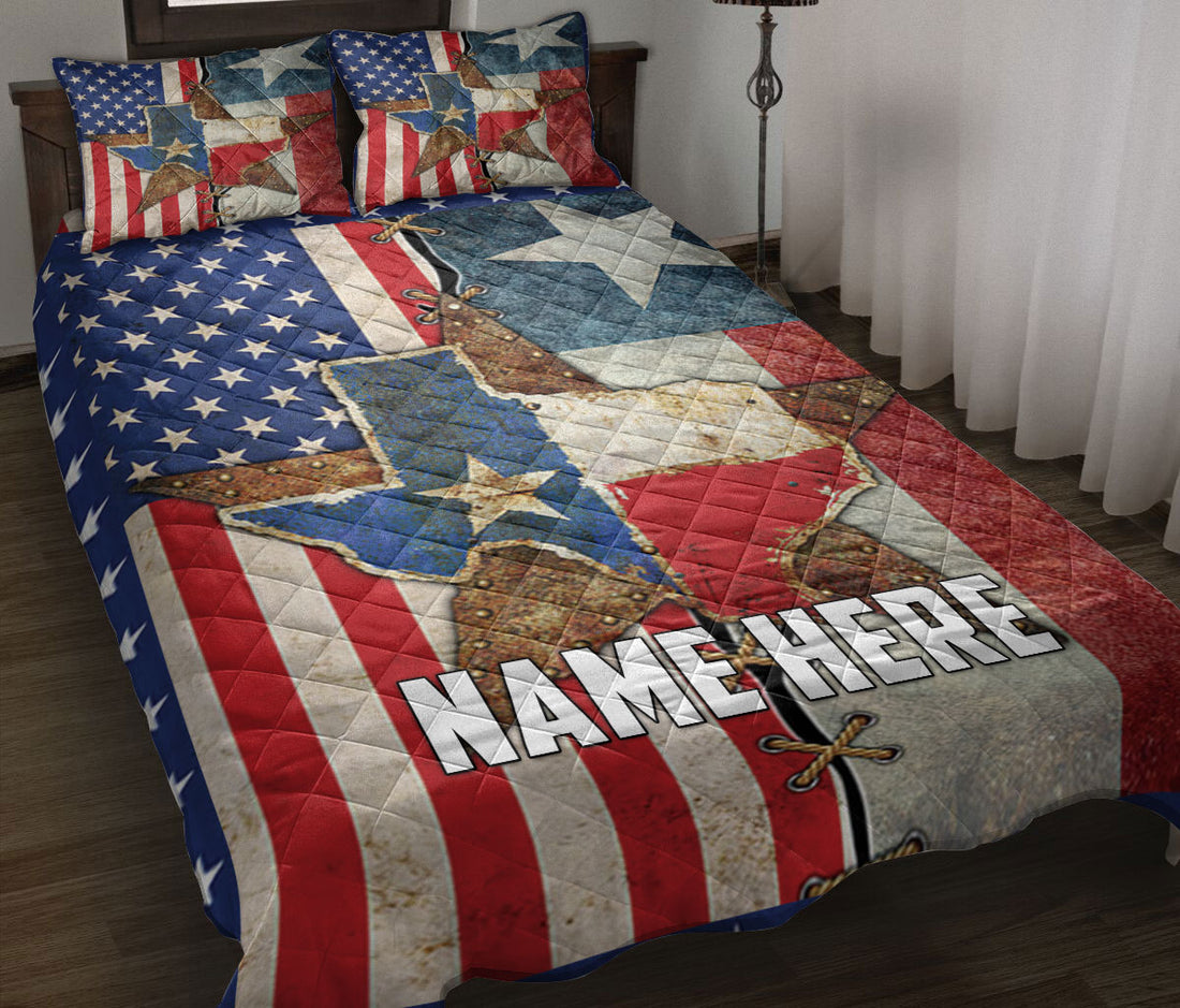 Ohaprints-Quilt-Bed-Set-Pillowcase-Texas-Map-American-Flag-Wild-West-Western-Texas-Custom-Personalized-Name-Blanket-Bedspread-Bedding-2116-Throw (55'' x 60'')