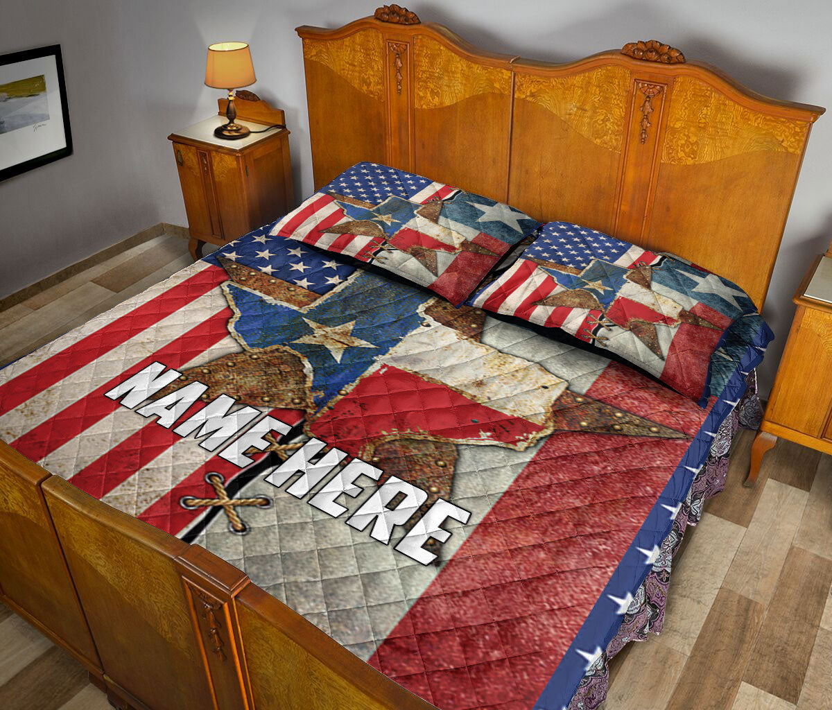 Ohaprints-Quilt-Bed-Set-Pillowcase-Texas-Map-American-Flag-Wild-West-Western-Texas-Custom-Personalized-Name-Blanket-Bedspread-Bedding-2116-Queen (80'' x 90'')