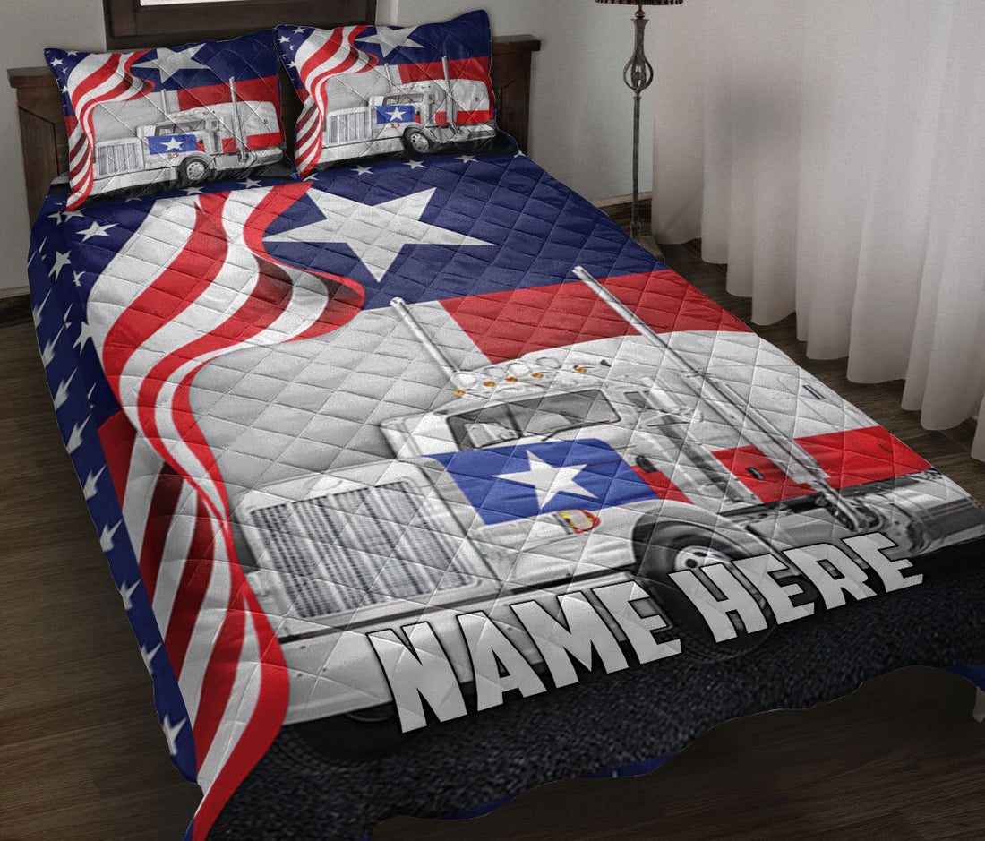 Ohaprints-Quilt-Bed-Set-Pillowcase-Texas-Truckers-American-Flag-Wild-West-Western-Texas-Custom-Personalized-Name-Blanket-Bedspread-Bedding-2710-Throw (55'' x 60'')