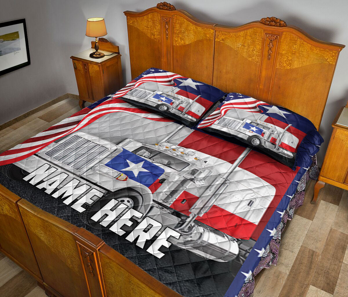 Ohaprints-Quilt-Bed-Set-Pillowcase-Texas-Truckers-American-Flag-Wild-West-Western-Texas-Custom-Personalized-Name-Blanket-Bedspread-Bedding-2710-Queen (80'' x 90'')