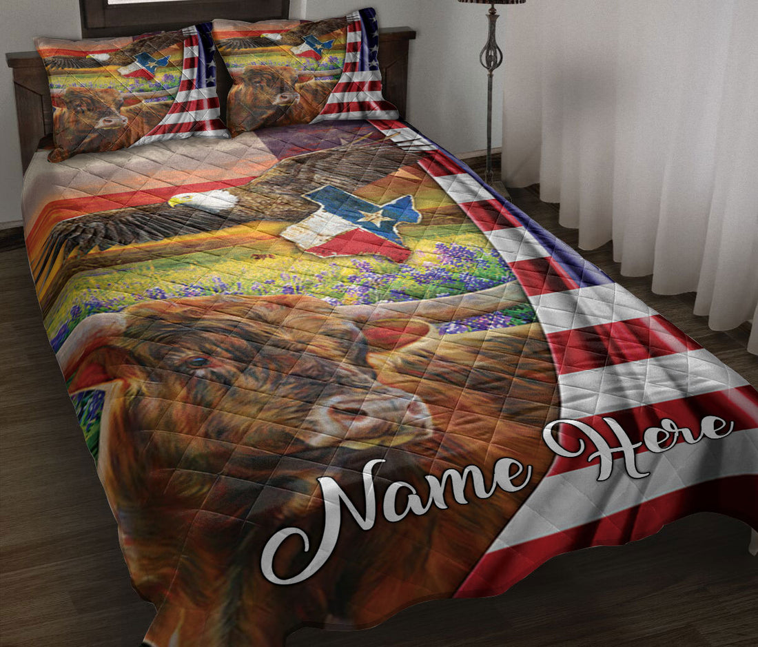 Ohaprints-Quilt-Bed-Set-Pillowcase-Texas-Eagle-Longhorn-Wild-West-Western-Texas-Custom-Personalized-Name-Blanket-Bedspread-Bedding-2259-Throw (55'' x 60'')