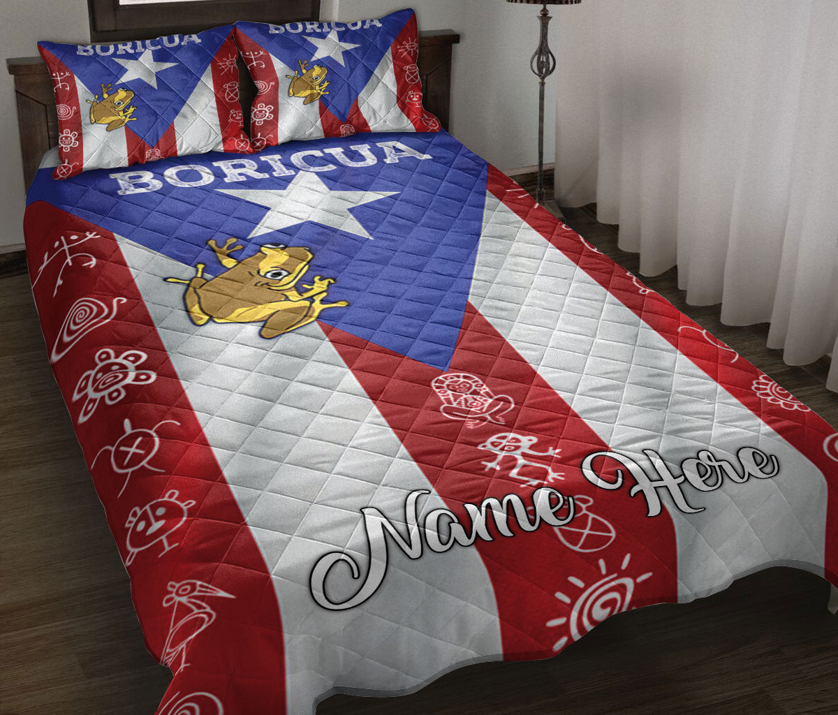 Ohaprints-Quilt-Bed-Set-Pillowcase-Puerto-Rico-Coqui-Frog-Taino-Symbol-Flag-Custom-Personalized-Name-Blanket-Bedspread-Bedding-951-Throw (55'' x 60'')