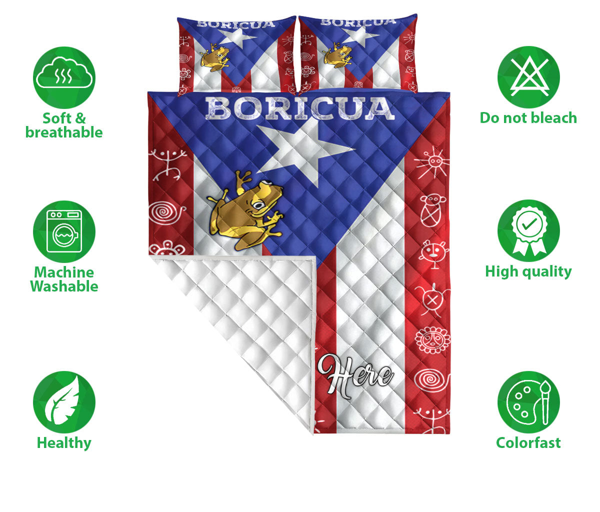 Ohaprints-Quilt-Bed-Set-Pillowcase-Puerto-Rico-Coqui-Frog-Taino-Symbol-Flag-Custom-Personalized-Name-Blanket-Bedspread-Bedding-951-Double (70'' x 80'')