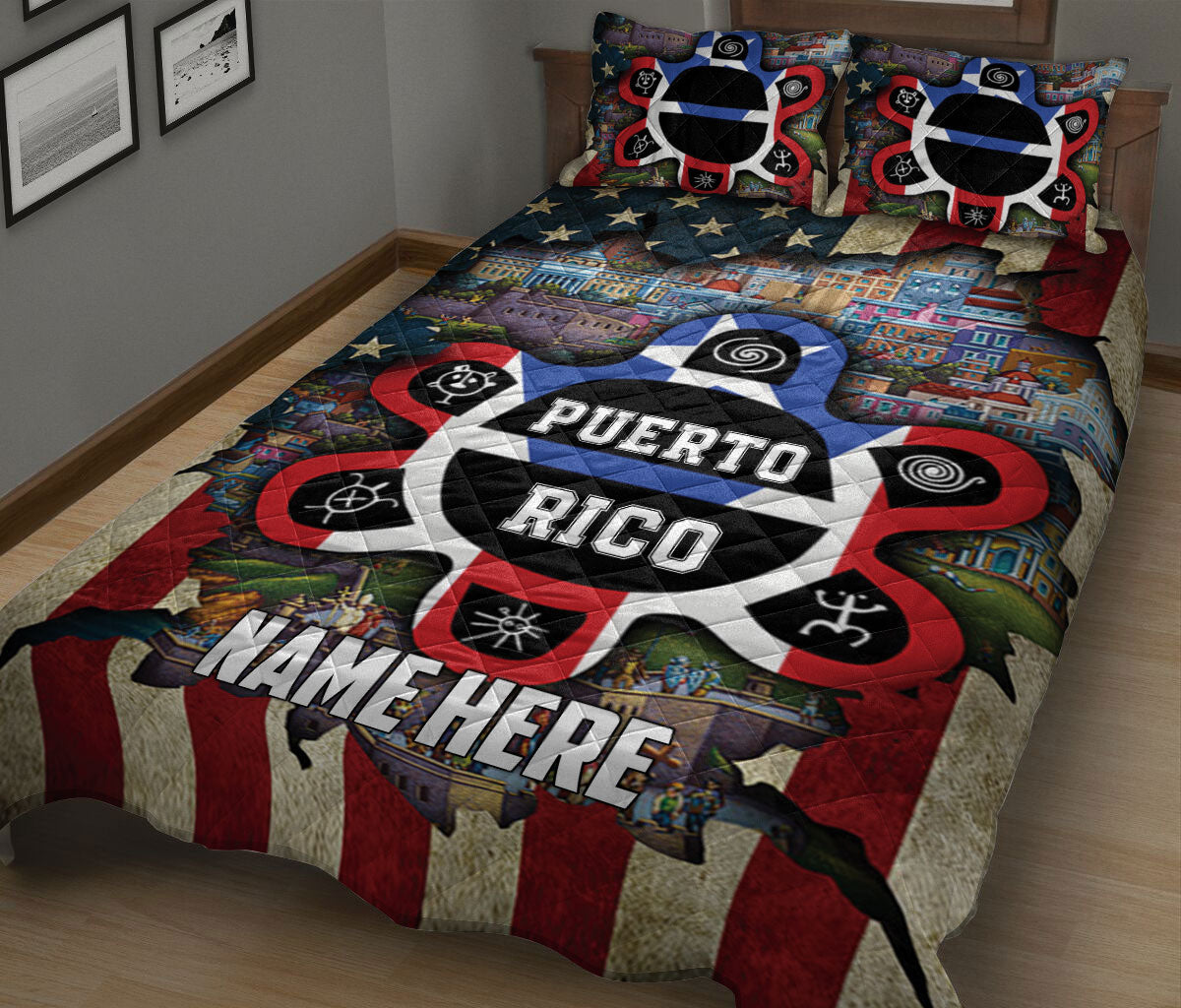 Ohaprints-Quilt-Bed-Set-Pillowcase-Puerto-Rico-Symbol-American-Flag-Custom-Personalized-Name-Blanket-Bedspread-Bedding-1532-King (90'' x 100'')