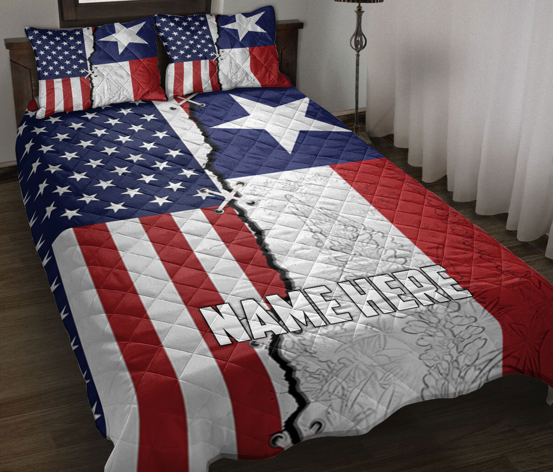 Ohaprints-Quilt-Bed-Set-Pillowcase-Texas-And-American-Flag-Wild-West-Western-Texas-Custom-Personalized-Name-Blanket-Bedspread-Bedding-2712-Throw (55'' x 60'')