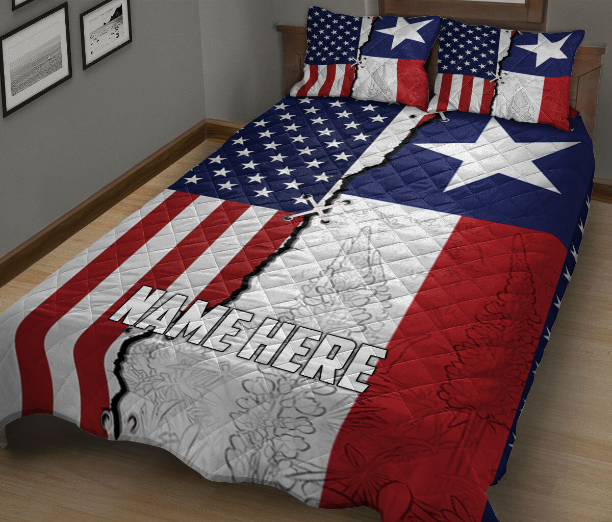 Ohaprints-Quilt-Bed-Set-Pillowcase-Texas-And-American-Flag-Wild-West-Western-Texas-Custom-Personalized-Name-Blanket-Bedspread-Bedding-2712-King (90'' x 100'')