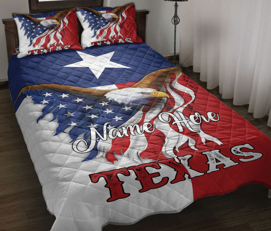 Ohaprints-Quilt-Bed-Set-Pillowcase-Texas-Eagle-Flag-Wild-West-Western-Texas-Custom-Personalized-Name-Blanket-Bedspread-Bedding-361-Throw (55'' x 60'')