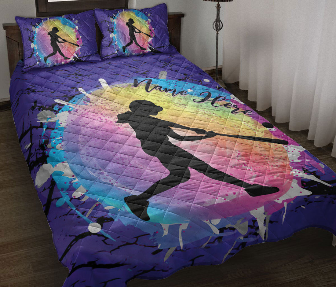 Ohaprints-Quilt-Bed-Set-Pillowcase-Watercolor-Baseball-Player-Gift-For-Daughter-Custom-Personalized-Name-Blanket-Bedspread-Bedding-3184-Throw (55'' x 60'')