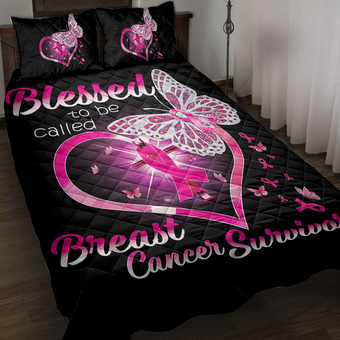 Ohaprints-Quilt-Bed-Set-Pillowcase-Blessed-To-Be-Called-Breast-Cancer-Survivor-Blanket-Bedspread-Bedding-3836-Throw (55'' x 60'')