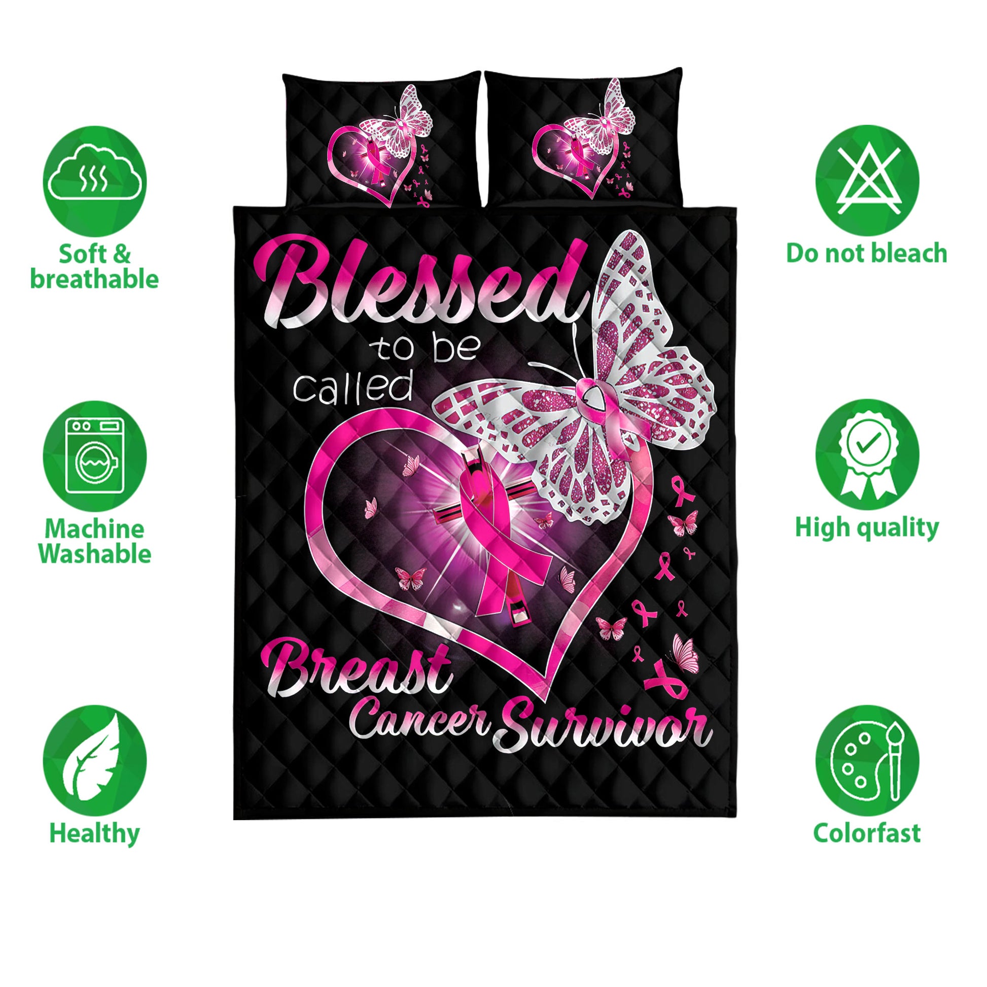 Ohaprints-Quilt-Bed-Set-Pillowcase-Blessed-To-Be-Called-Breast-Cancer-Survivor-Blanket-Bedspread-Bedding-3836-Double (70'' x 80'')