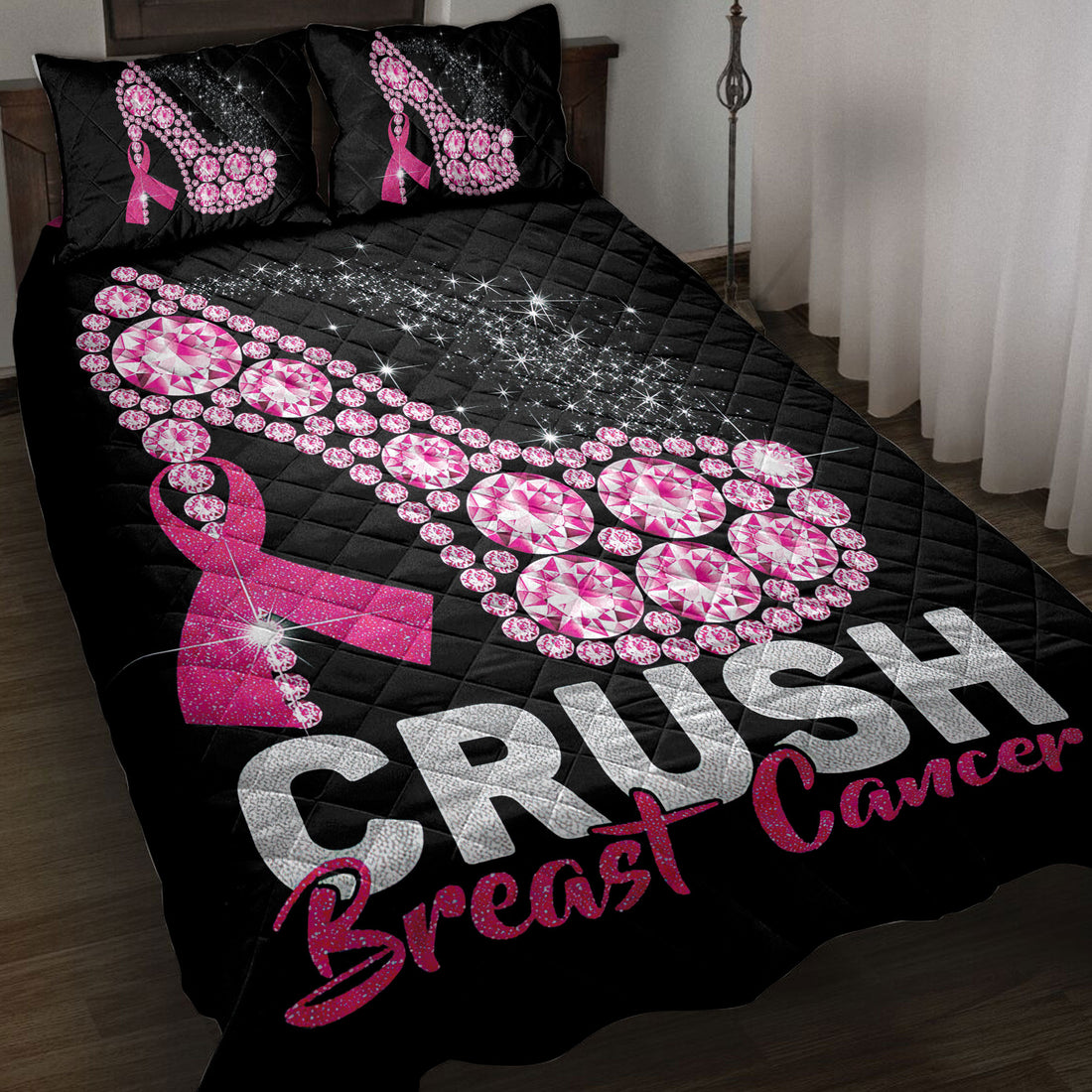 Ohaprints-Quilt-Bed-Set-Pillowcase-Crush-Breast-Cancer-Sparkle-High-Heel-Blanket-Bedspread-Bedding-3837-Throw (55'' x 60'')