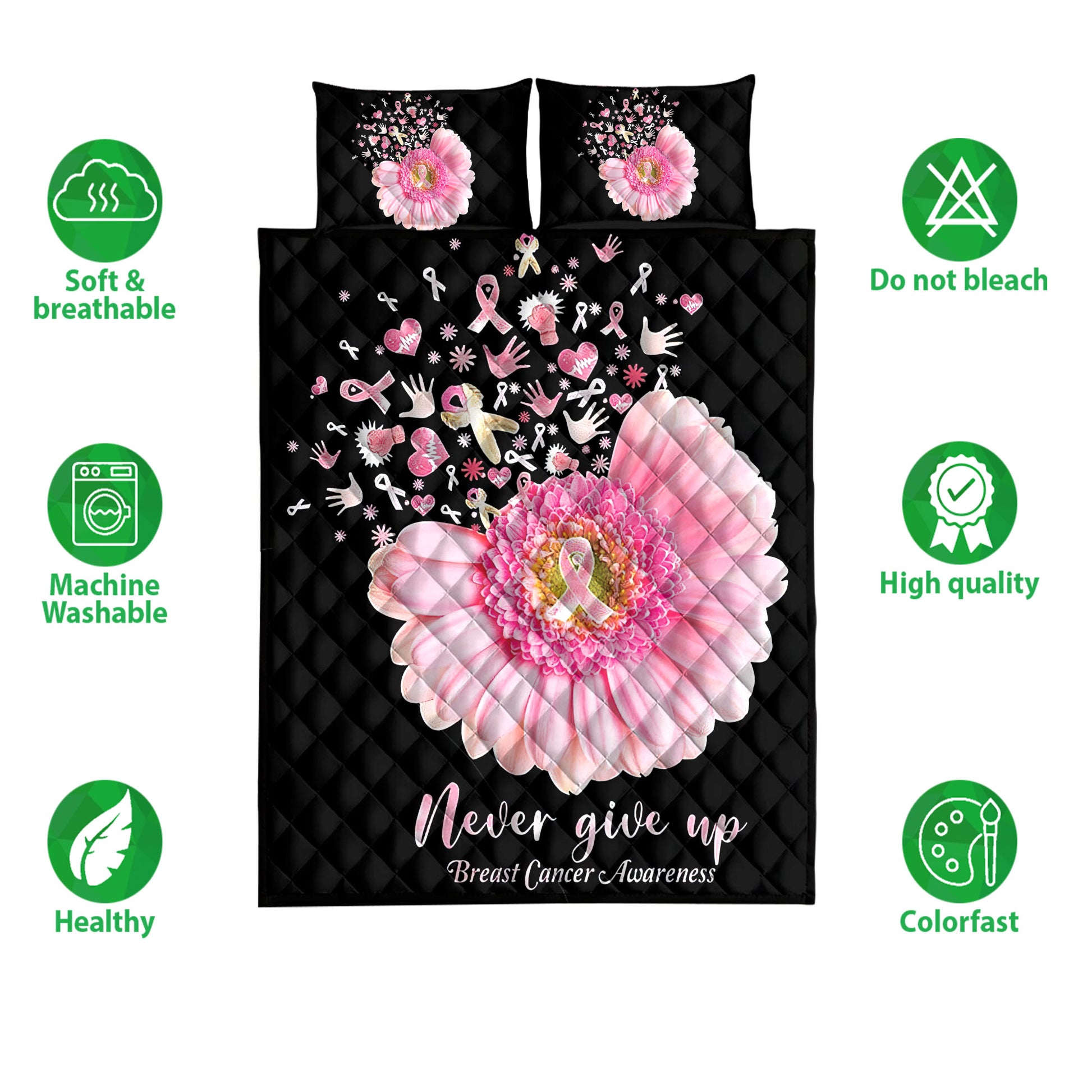 Ohaprints-Quilt-Bed-Set-Pillowcase-Breast-Cancer-Awareness-Never-Give-Up-Blanket-Bedspread-Bedding-3838-Double (70'' x 80'')