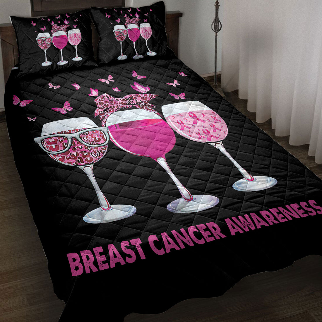 Ohaprints-Quilt-Bed-Set-Pillowcase-Breast-Cancer-Awareness-Ribbon-Goblets-Blanket-Bedspread-Bedding-3839-Throw (55'' x 60'')