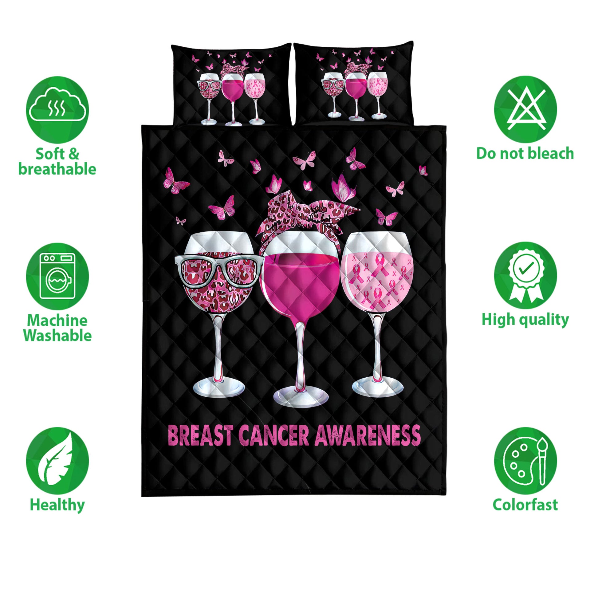 Ohaprints-Quilt-Bed-Set-Pillowcase-Breast-Cancer-Awareness-Ribbon-Goblets-Blanket-Bedspread-Bedding-3839-Double (70'' x 80'')