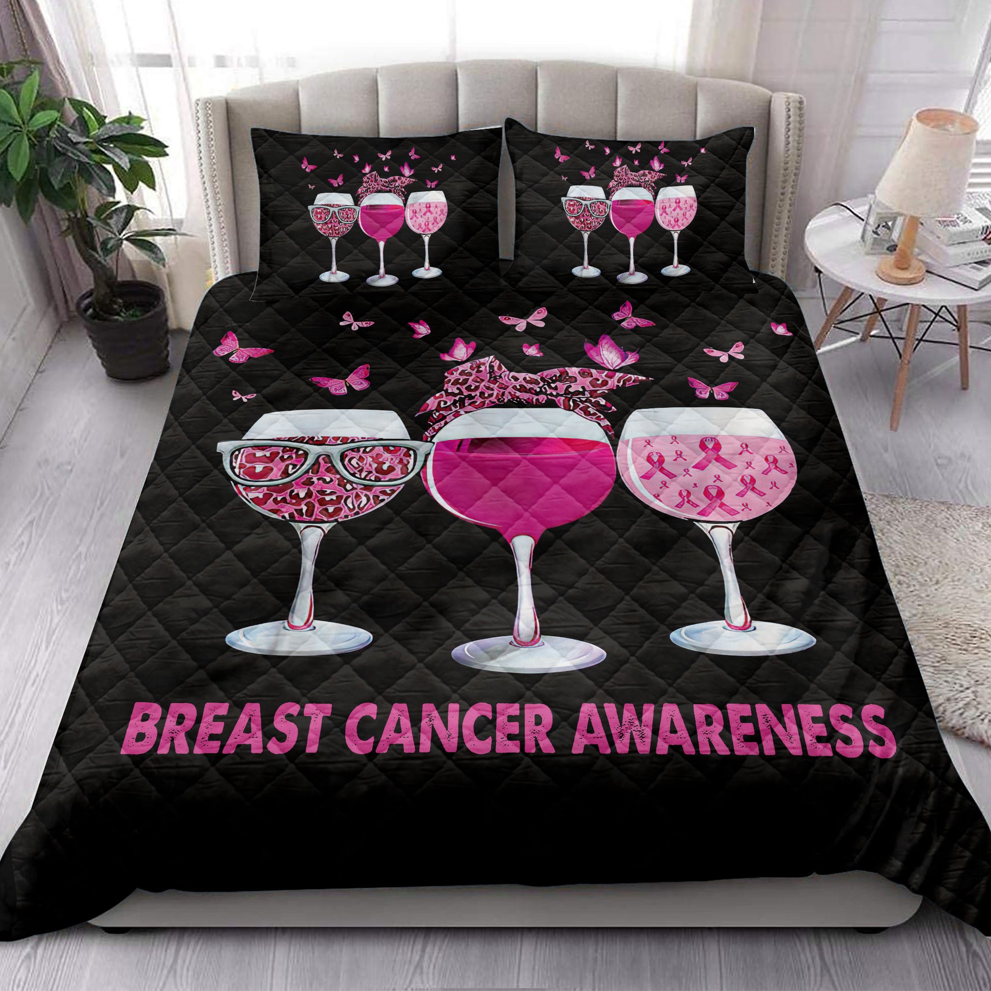 Ohaprints-Quilt-Bed-Set-Pillowcase-Breast-Cancer-Awareness-Ribbon-Goblets-Blanket-Bedspread-Bedding-3839-King (90'' x 100'')