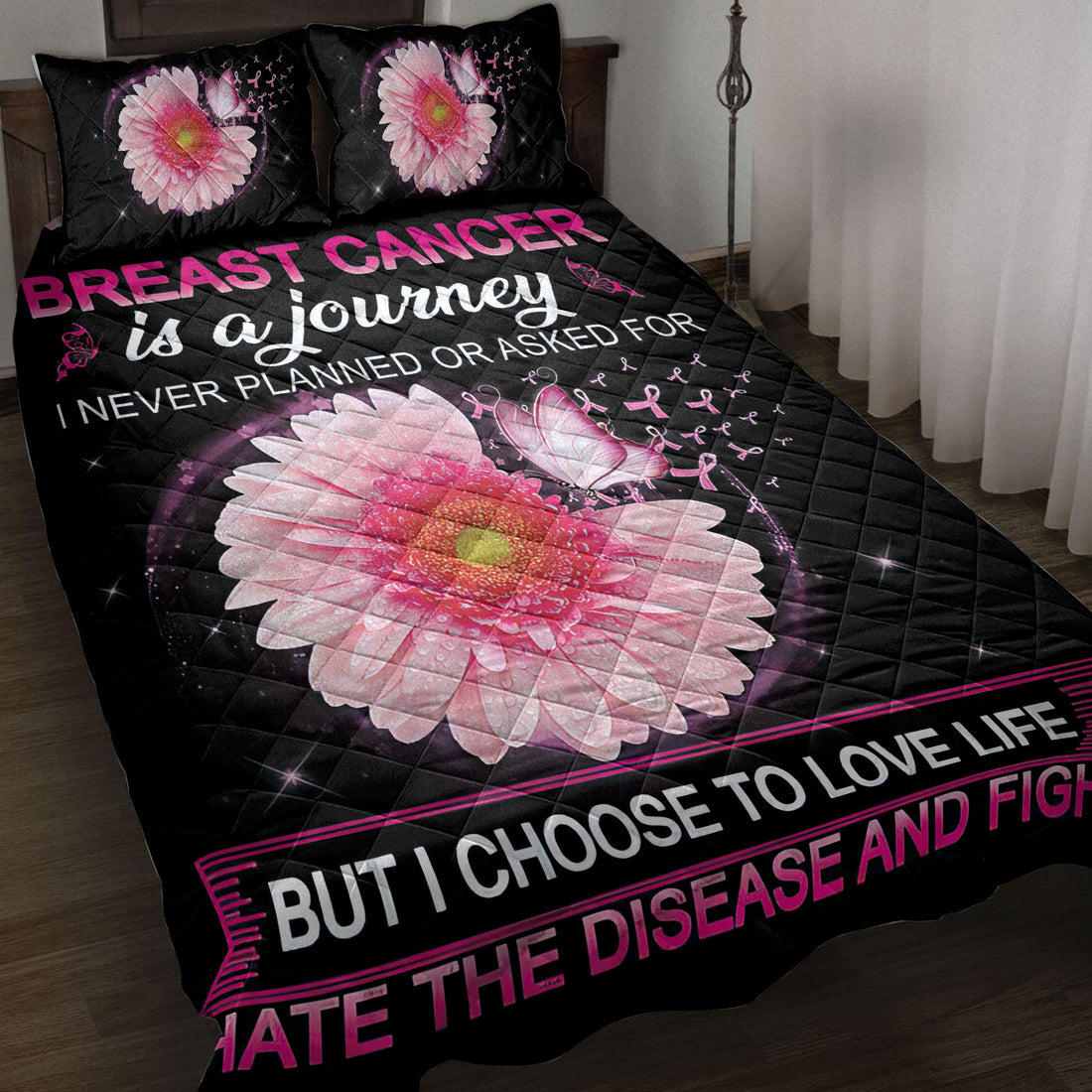 Ohaprints-Quilt-Bed-Set-Pillowcase-Breast-Cancer-Is-A-Journey-I-Never-Planned-Or-Asked-For-Blanket-Bedspread-Bedding-3840-Throw (55'' x 60'')
