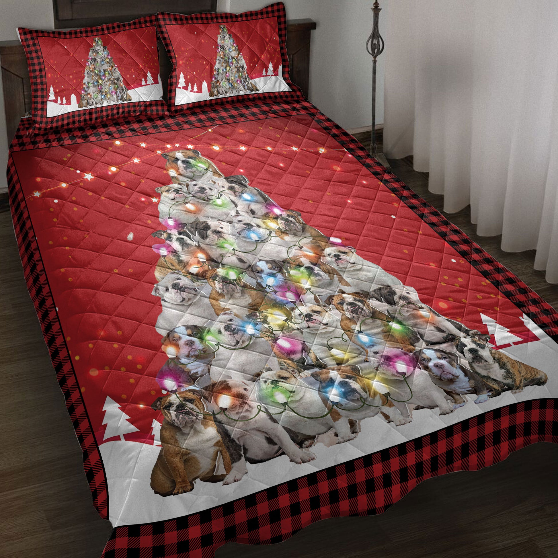 Ohaprints-Quilt-Bed-Set-Pillowcase-Bulldog-Christmas-Noel-Xmas-Tree-Dog-Lover-Blanket-Bedspread-Bedding-3819-Throw (55'' x 60'')