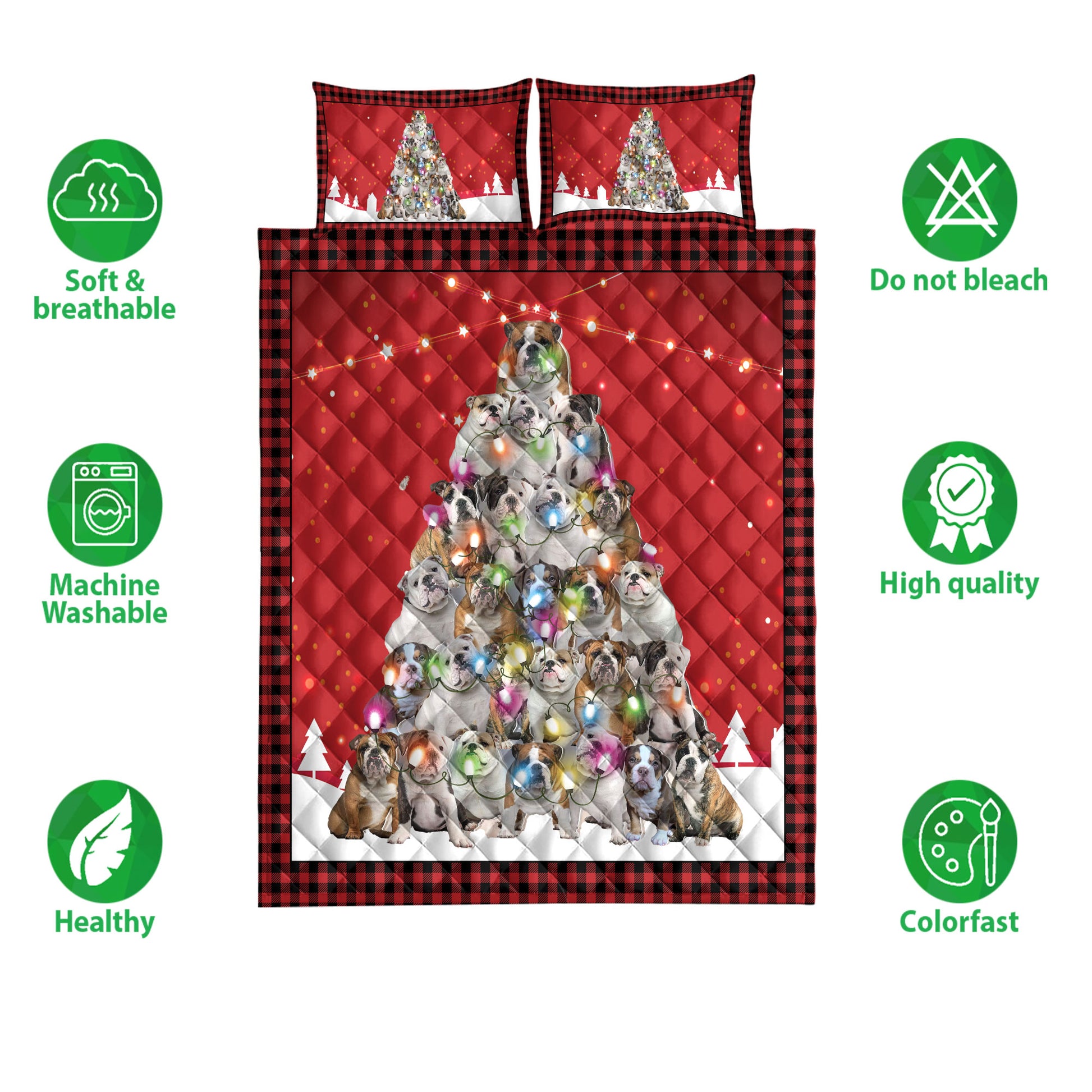 Ohaprints-Quilt-Bed-Set-Pillowcase-Bulldog-Christmas-Noel-Xmas-Tree-Dog-Lover-Blanket-Bedspread-Bedding-3819-Double (70'' x 80'')