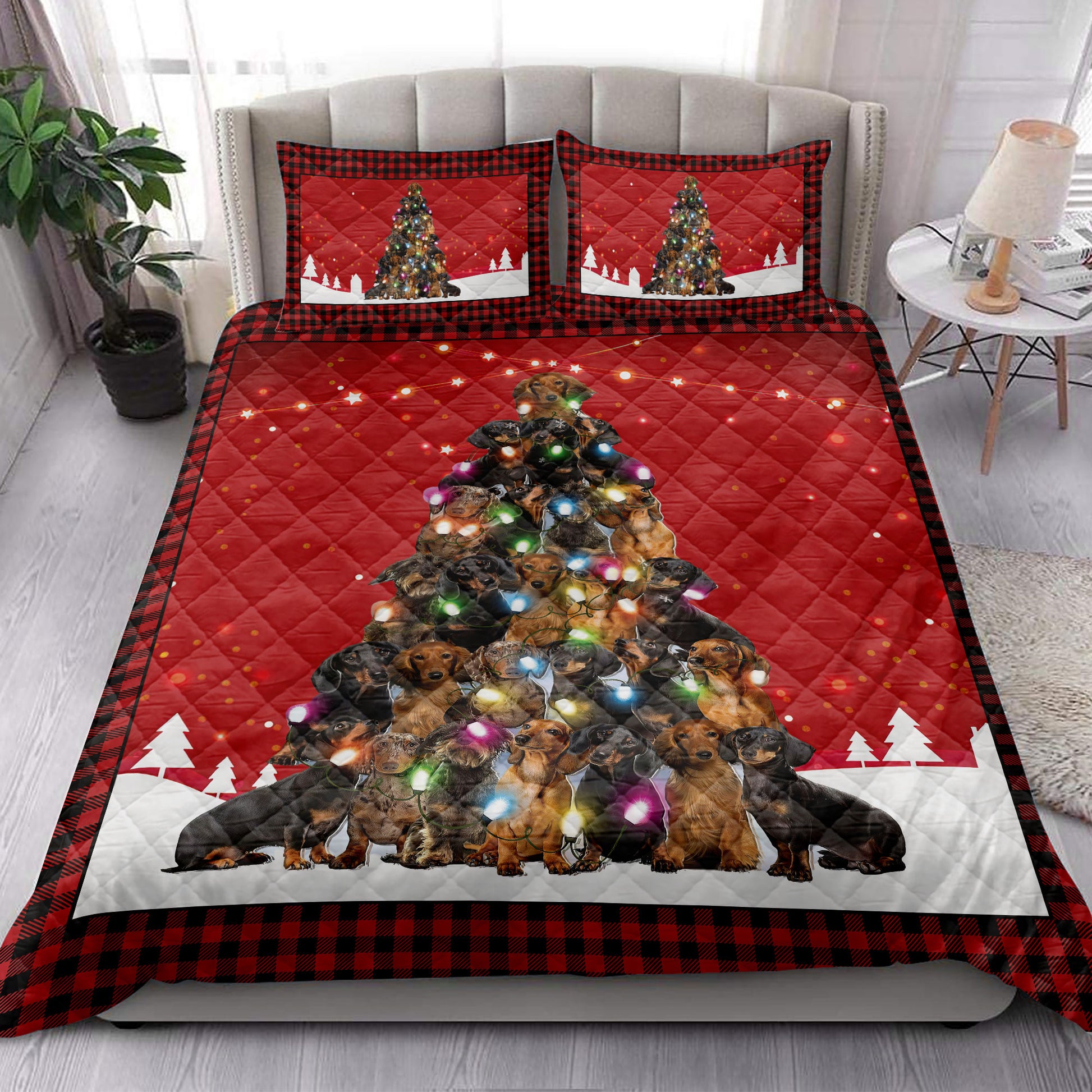 Ohaprints-Quilt-Bed-Set-Pillowcase-Dachshund-Christmas-Noel-Xmas-Tree-Dog-Lover-Blanket-Bedspread-Bedding-3820-King (90'' x 100'')