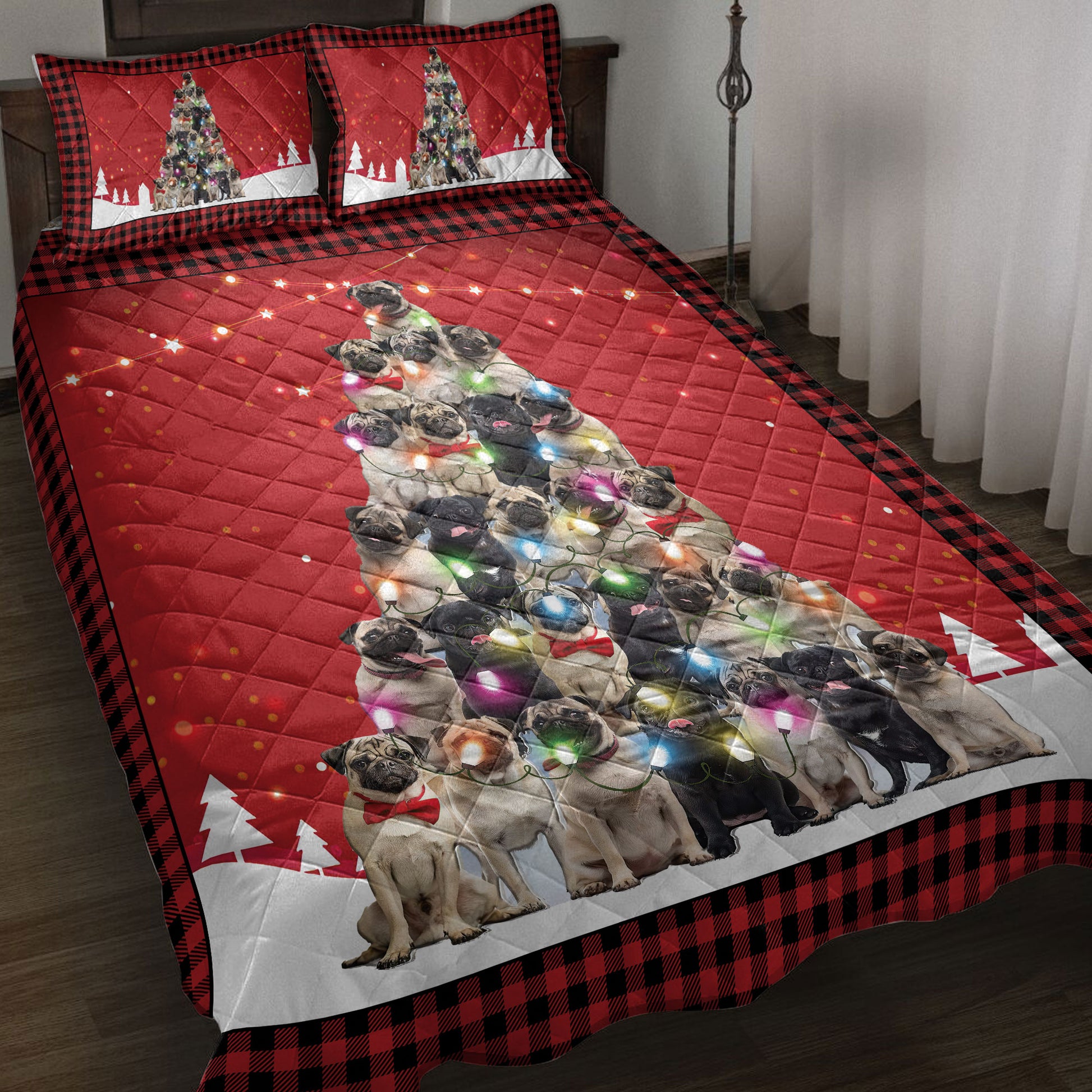 Ohaprints-Quilt-Bed-Set-Pillowcase-Pug-Christmas-Noel-Xmas-Tree-Dog-Lover-Blanket-Bedspread-Bedding-3822-Throw (55'' x 60'')