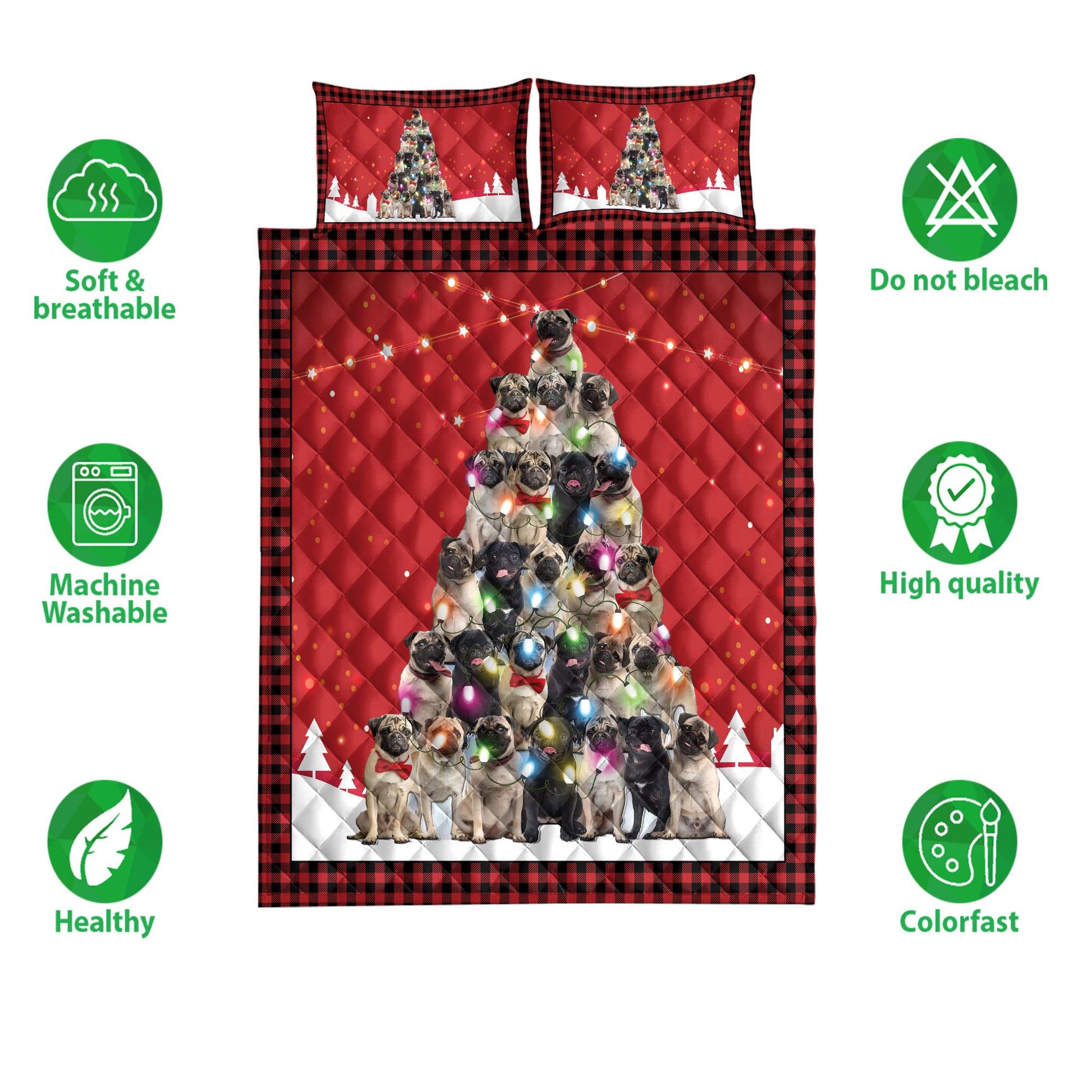 Ohaprints-Quilt-Bed-Set-Pillowcase-Pug-Christmas-Noel-Xmas-Tree-Dog-Lover-Blanket-Bedspread-Bedding-3822-Double (70'' x 80'')