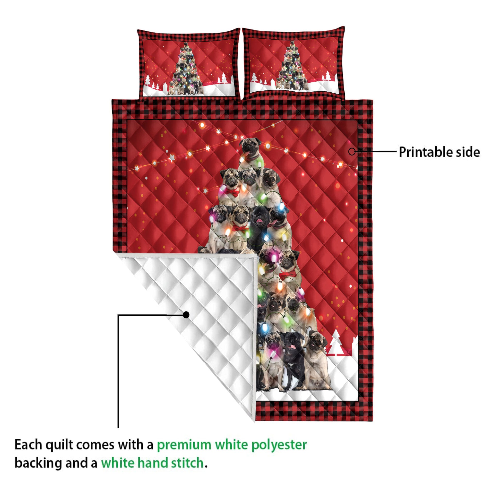 Ohaprints-Quilt-Bed-Set-Pillowcase-Pug-Christmas-Noel-Xmas-Tree-Dog-Lover-Blanket-Bedspread-Bedding-3822-Queen (80'' x 90'')