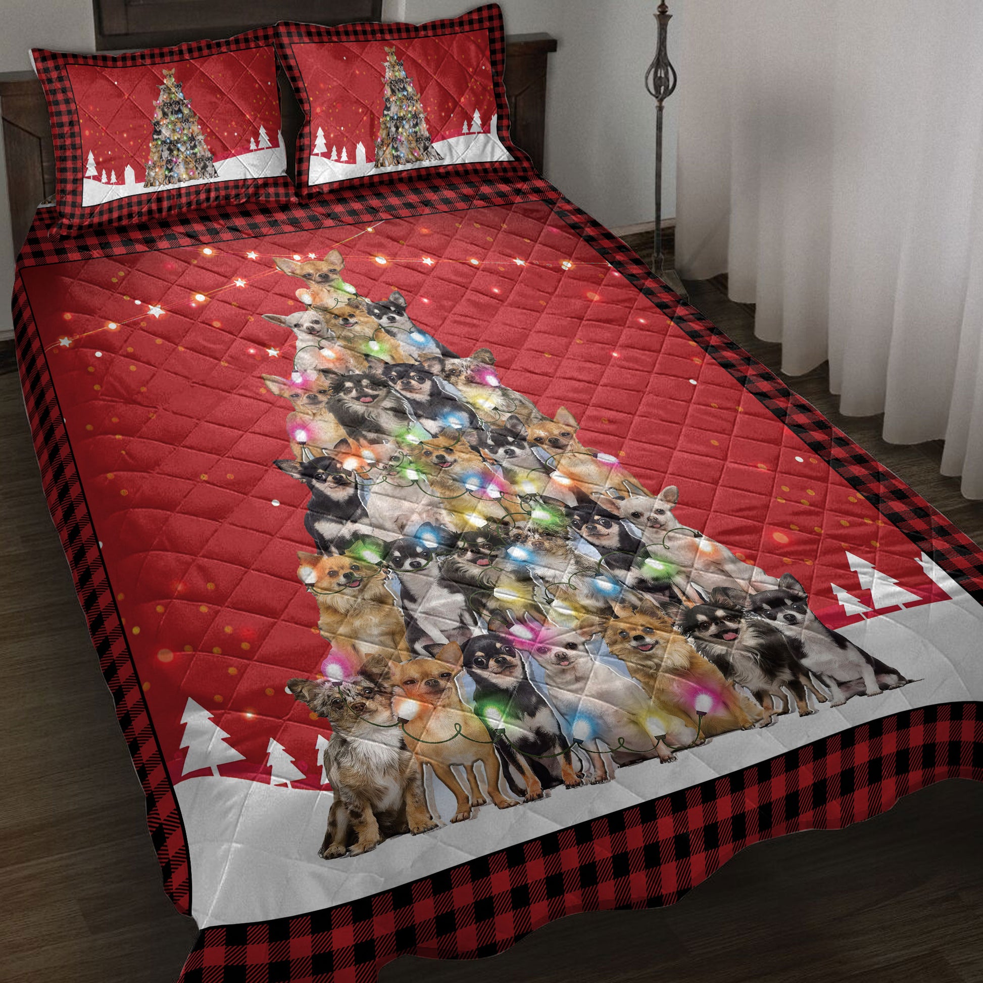 Ohaprints-Quilt-Bed-Set-Pillowcase-Chihuahua-Christmas-Noel-Xmas-Tree-Dog-Lover-Blanket-Bedspread-Bedding-3824-Throw (55'' x 60'')