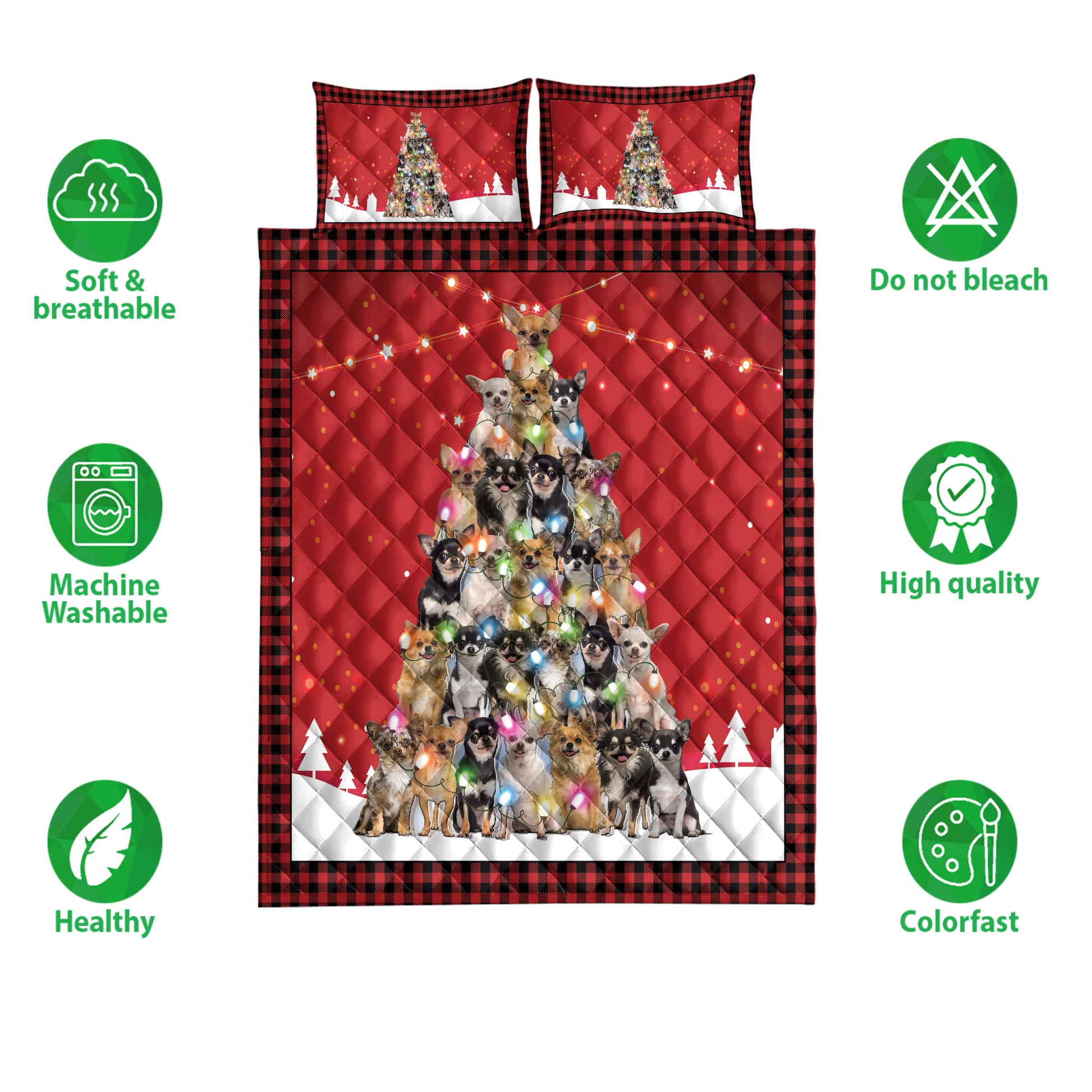 Ohaprints-Quilt-Bed-Set-Pillowcase-Chihuahua-Christmas-Noel-Xmas-Tree-Dog-Lover-Blanket-Bedspread-Bedding-3824-Double (70'' x 80'')