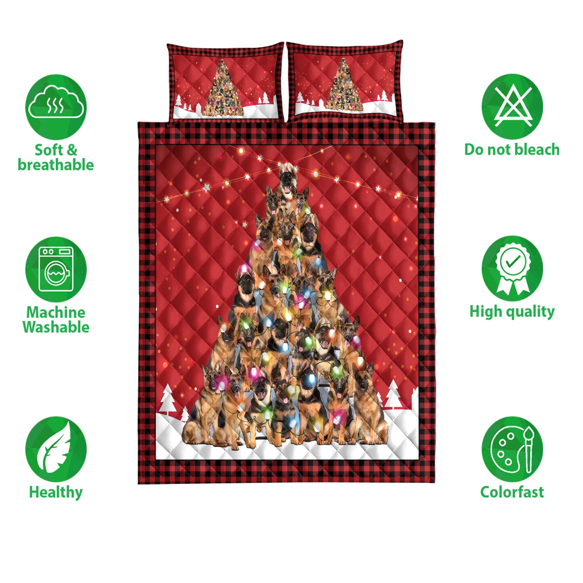 Ohaprints-Quilt-Bed-Set-Pillowcase-German-Shepherd-Christmas-Noel-Xmas-Tree-Dog-Lover-Blanket-Bedspread-Bedding-3825-Double (70'' x 80'')