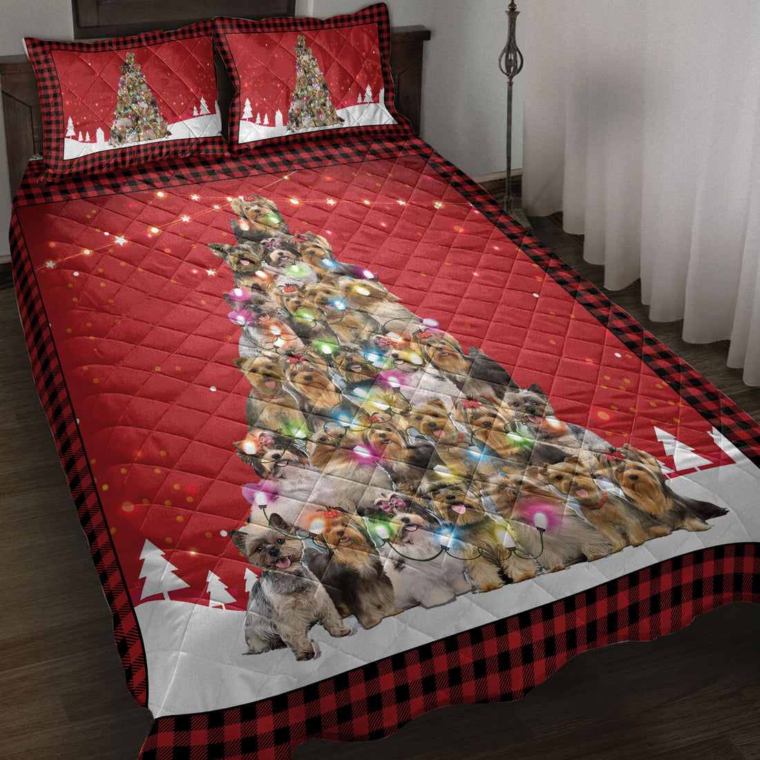 Ohaprints-Quilt-Bed-Set-Pillowcase-Yorkshire-Terrier-Christmas-Noel-Xmas-Tree-Dog-Lover-Blanket-Bedspread-Bedding-3826-Throw (55'' x 60'')