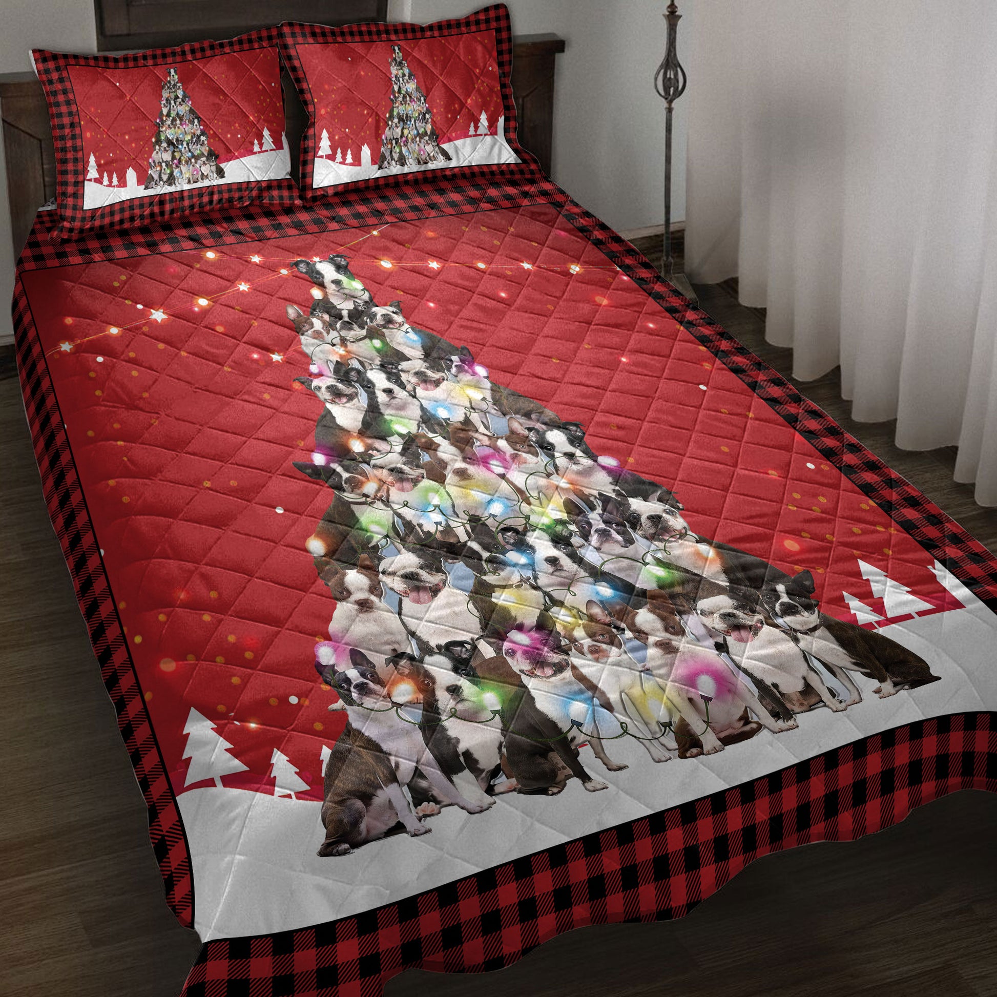 Ohaprints-Quilt-Bed-Set-Pillowcase-Boston-Terrier-Christmas-Noel-Xmas-Tree-Dog-Lover-Blanket-Bedspread-Bedding-3827-Throw (55'' x 60'')
