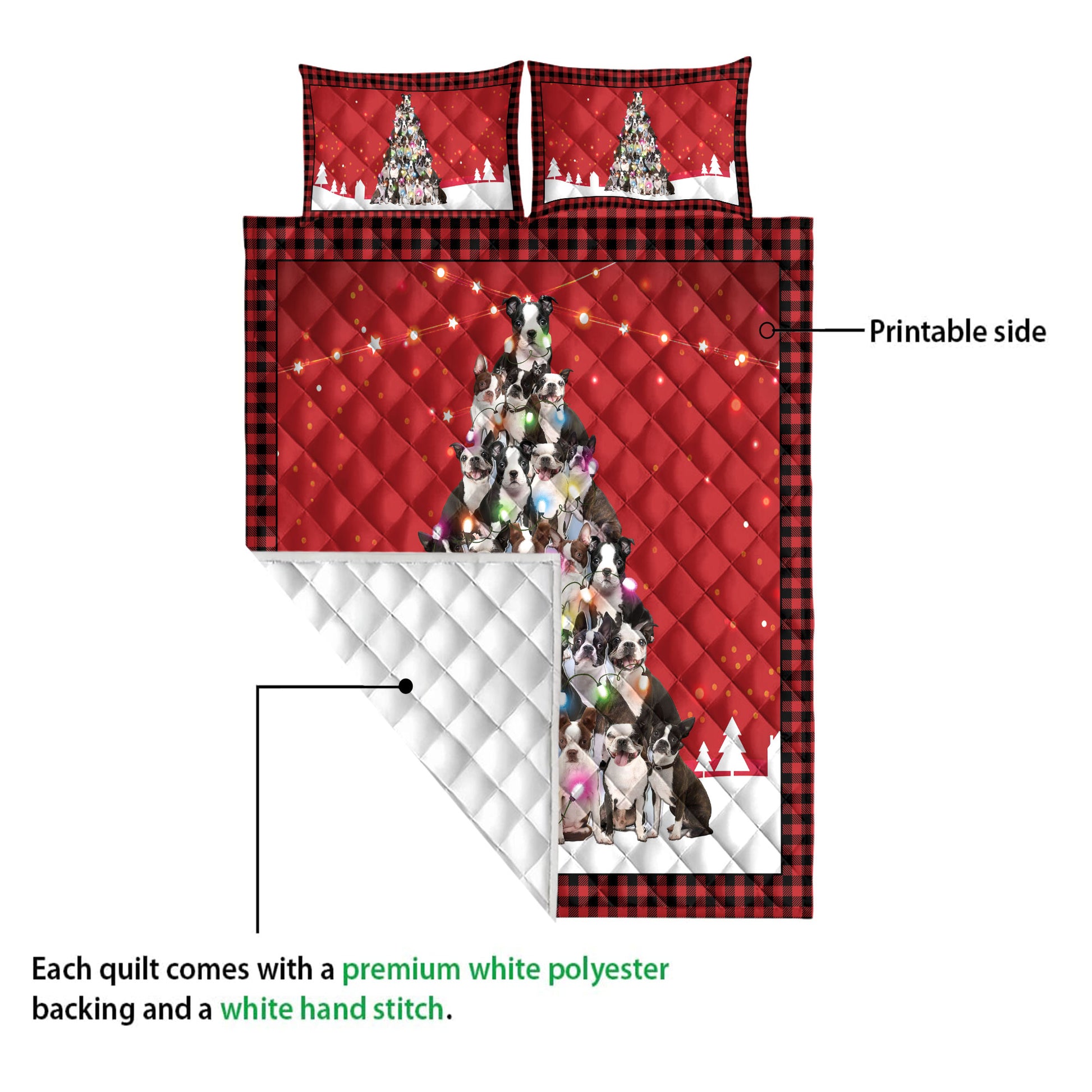 Ohaprints-Quilt-Bed-Set-Pillowcase-Boston-Terrier-Christmas-Noel-Xmas-Tree-Dog-Lover-Blanket-Bedspread-Bedding-3827-Queen (80'' x 90'')