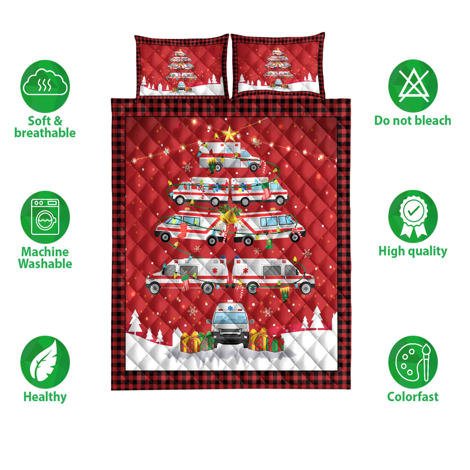 Ohaprints-Quilt-Bed-Set-Pillowcase-Ambulance-Christmas-Noel-Xmas-Tree-Blanket-Bedspread-Bedding-3828-Double (70'' x 80'')