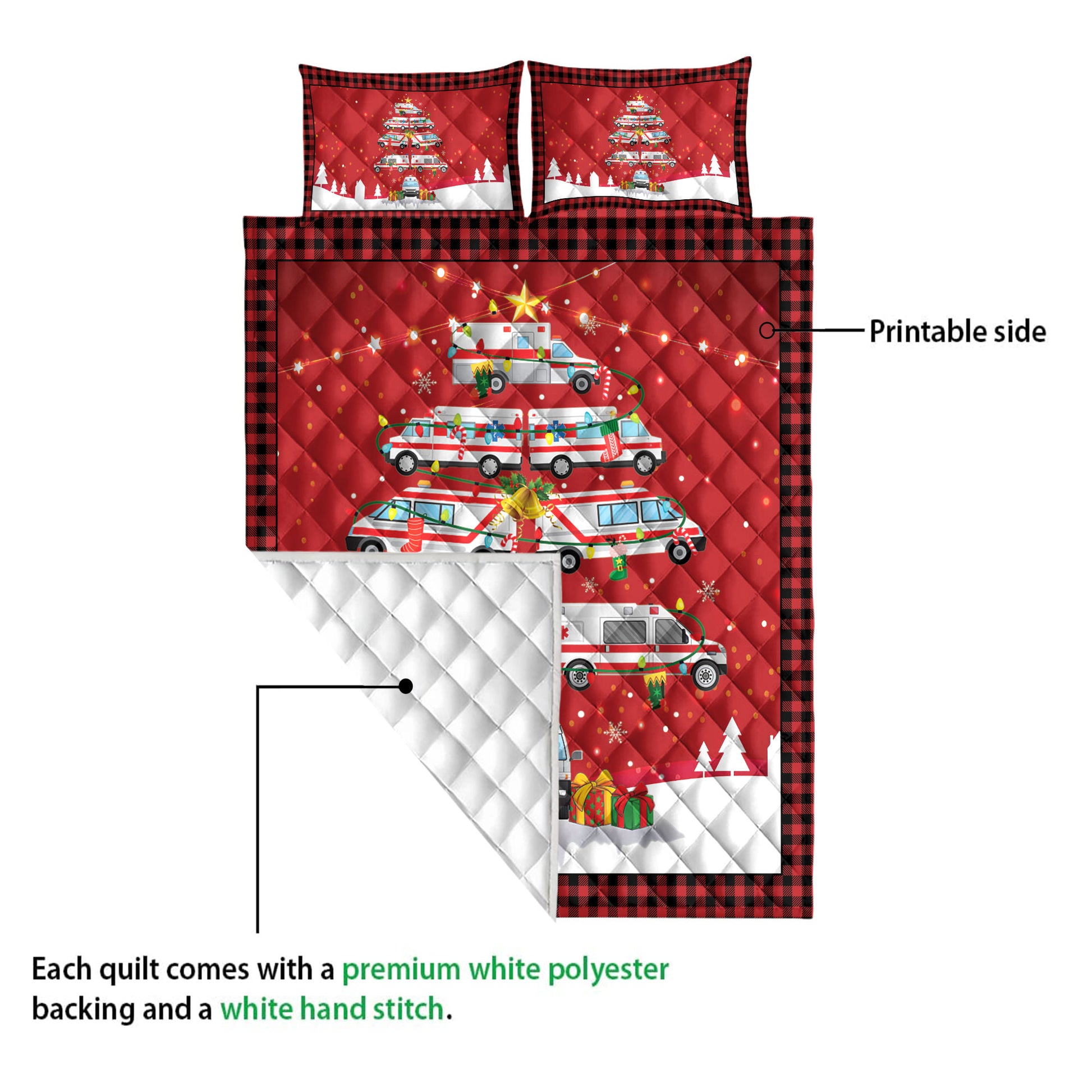 Ohaprints-Quilt-Bed-Set-Pillowcase-Ambulance-Christmas-Noel-Xmas-Tree-Blanket-Bedspread-Bedding-3828-Queen (80'' x 90'')