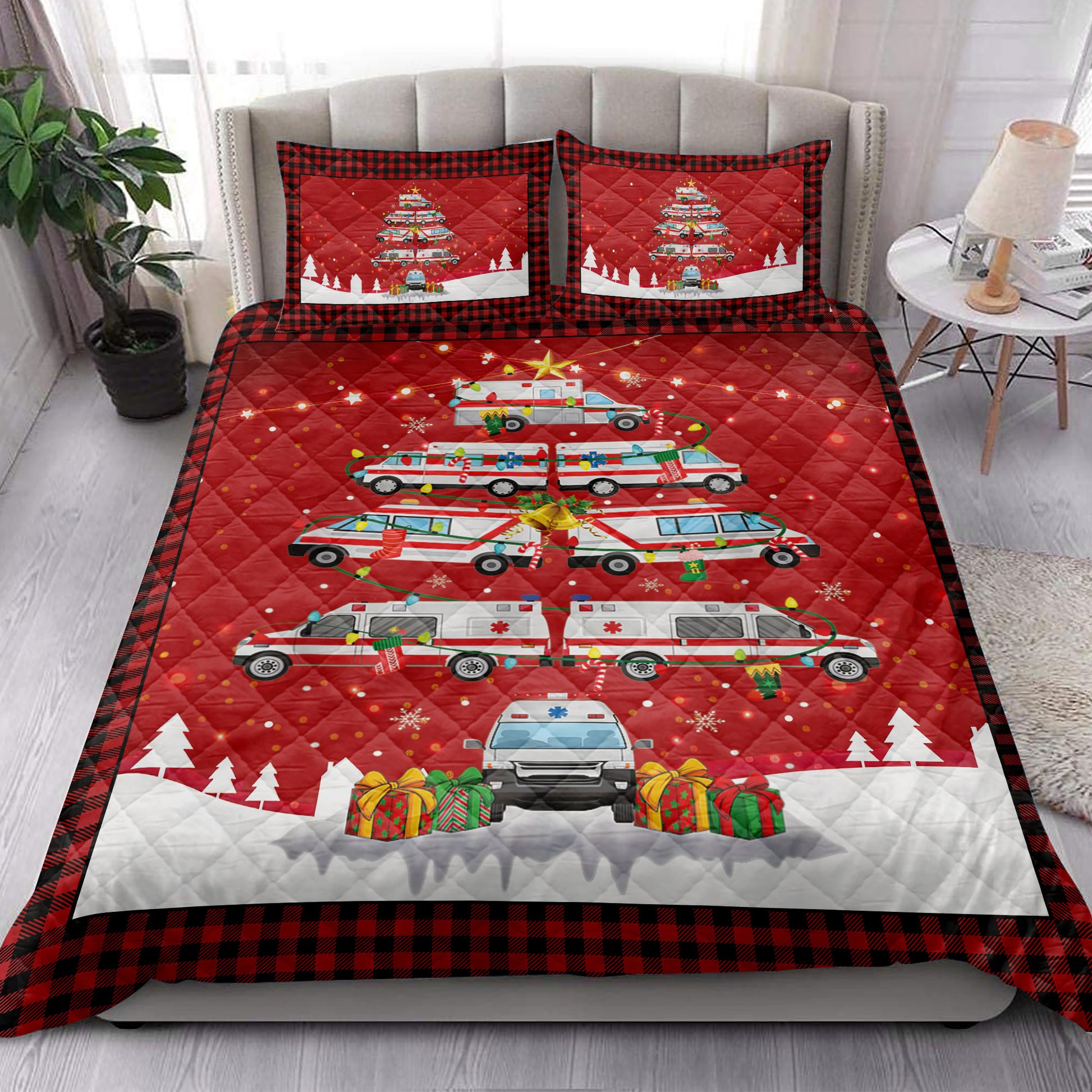 Ohaprints-Quilt-Bed-Set-Pillowcase-Ambulance-Christmas-Noel-Xmas-Tree-Blanket-Bedspread-Bedding-3828-King (90'' x 100'')