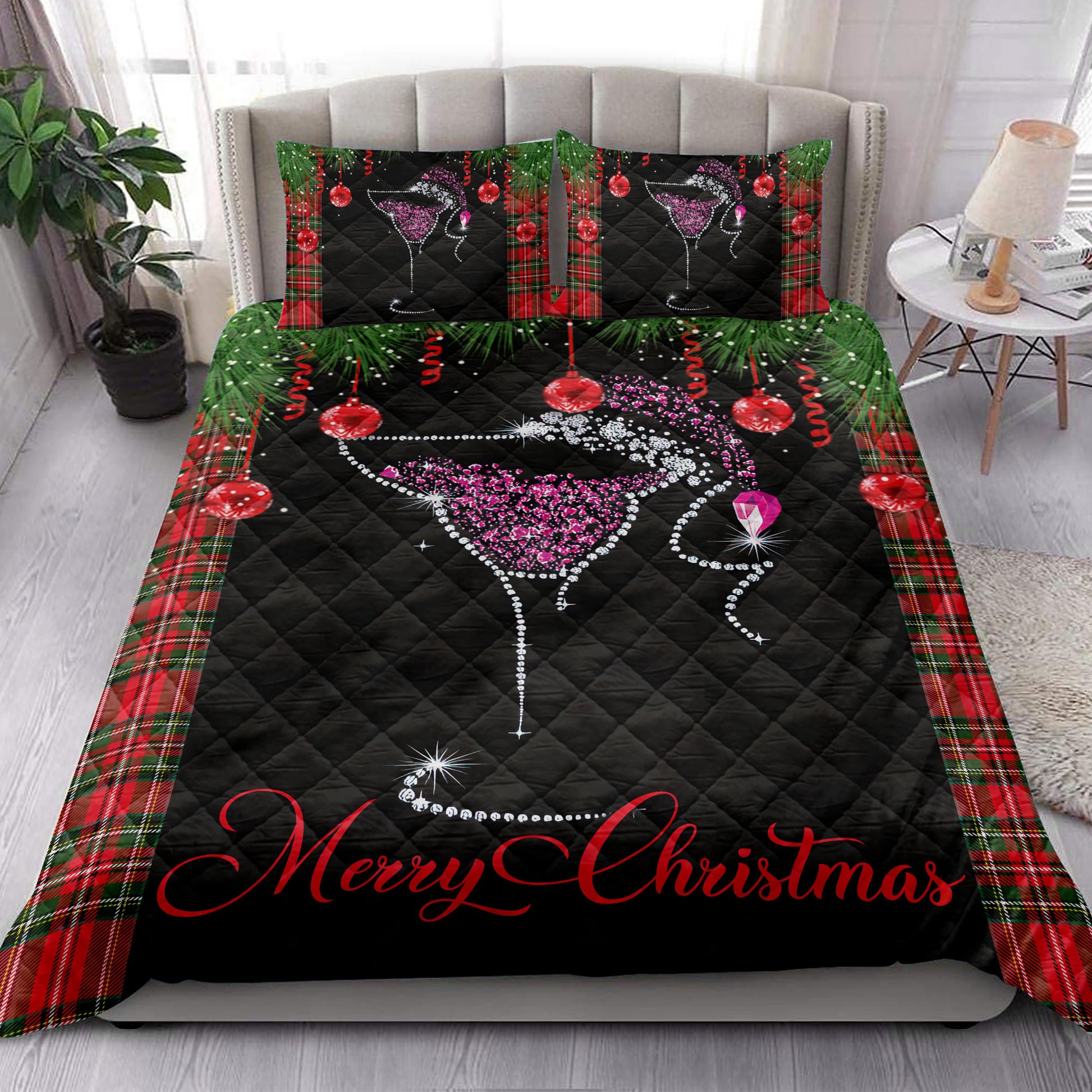 Ohaprints-Quilt-Bed-Set-Pillowcase-Merry-Christmas-Wine-Diamonds-Star-Blanket-Bedspread-Bedding-3829-King (90'' x 100'')