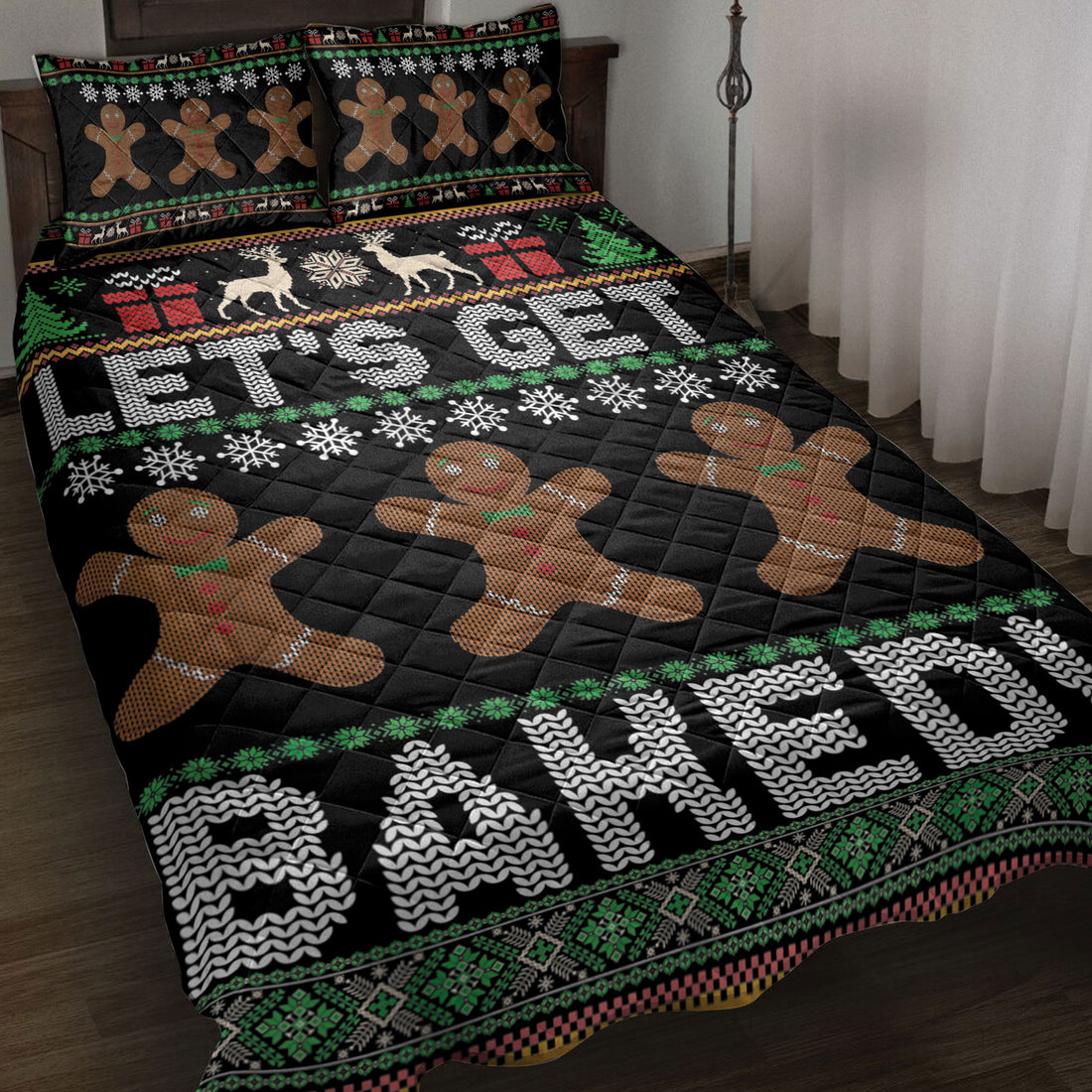 Ohaprints-Quilt-Bed-Set-Pillowcase-Let'S-Baked-Christmas-Gingerbread-Man-Blanket-Bedspread-Bedding-3830-Throw (55'' x 60'')