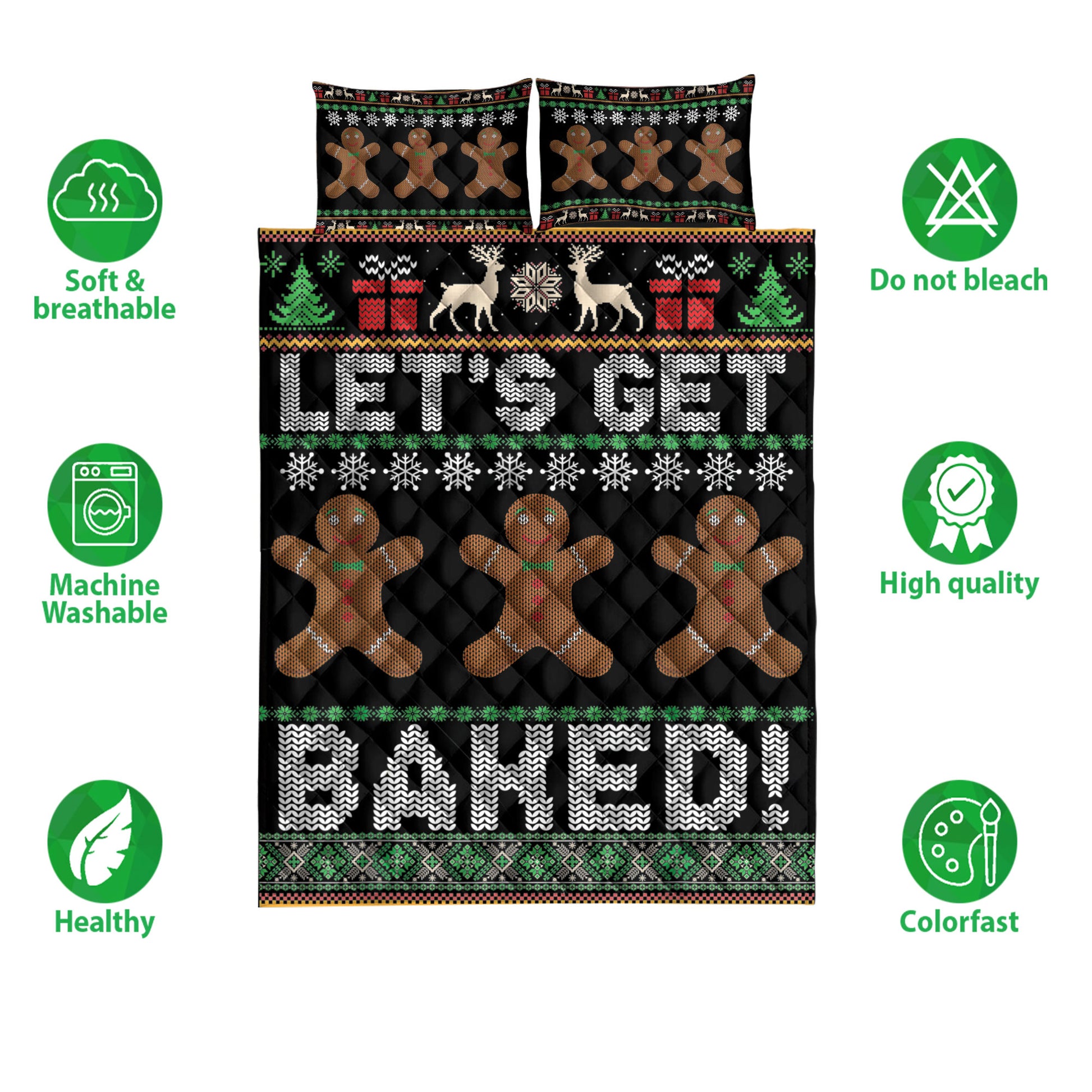 Ohaprints-Quilt-Bed-Set-Pillowcase-Let'S-Baked-Christmas-Gingerbread-Man-Blanket-Bedspread-Bedding-3830-Double (70'' x 80'')