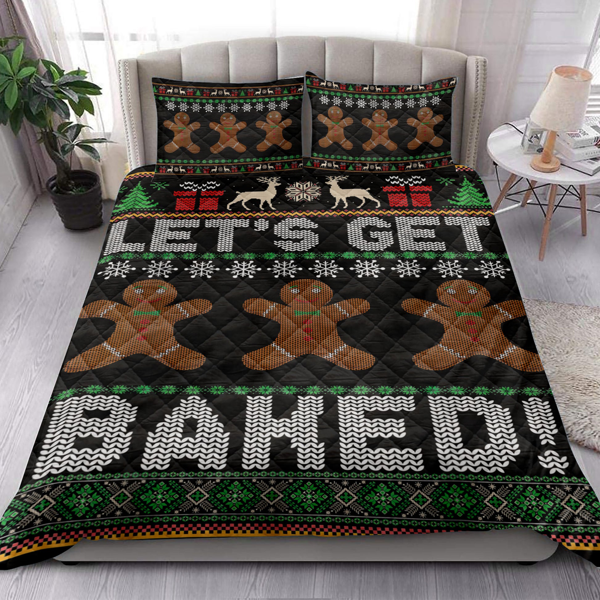 Ohaprints-Quilt-Bed-Set-Pillowcase-Let'S-Baked-Christmas-Gingerbread-Man-Blanket-Bedspread-Bedding-3830-King (90'' x 100'')