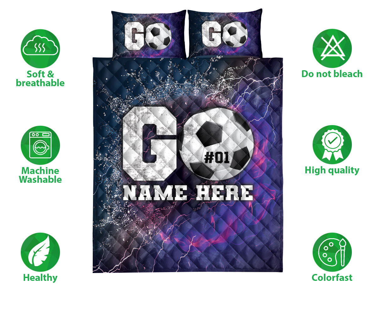 Ohaprints-Quilt-Bed-Set-Pillowcase-Go-Soccer-Player-Custom-Personalized-Name-Number-Blanket-Bedspread-Bedding-3374-Double (70'' x 80'')