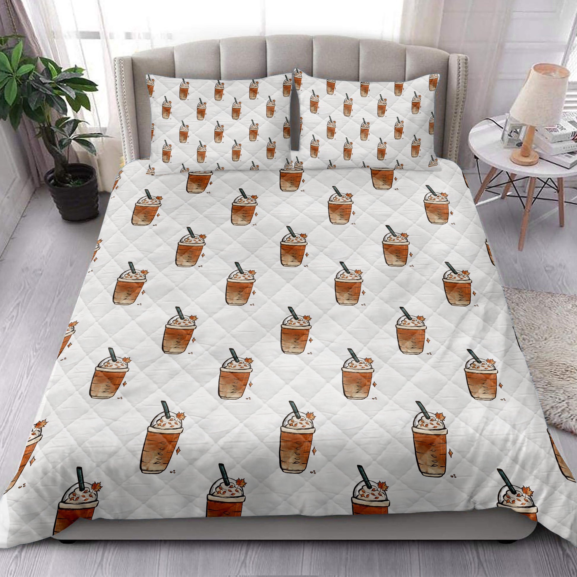 Ohaprints-Quilt-Bed-Set-Pillowcase-Happy-Thanksgiving-Pumpkin-Spice-Autumn-Blanket-Bedspread-Bedding-3845-King (90'' x 100'')