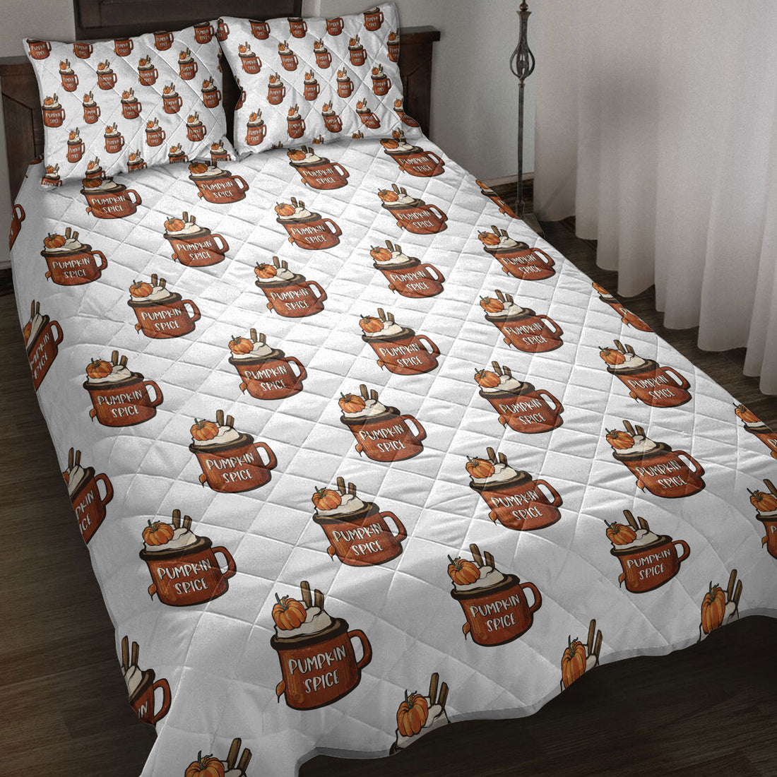 Ohaprints-Quilt-Bed-Set-Pillowcase-Happy-Thanksgiving-Pumpkin-Spice-Latte-Blanket-Bedspread-Bedding-3846-Throw (55'' x 60'')