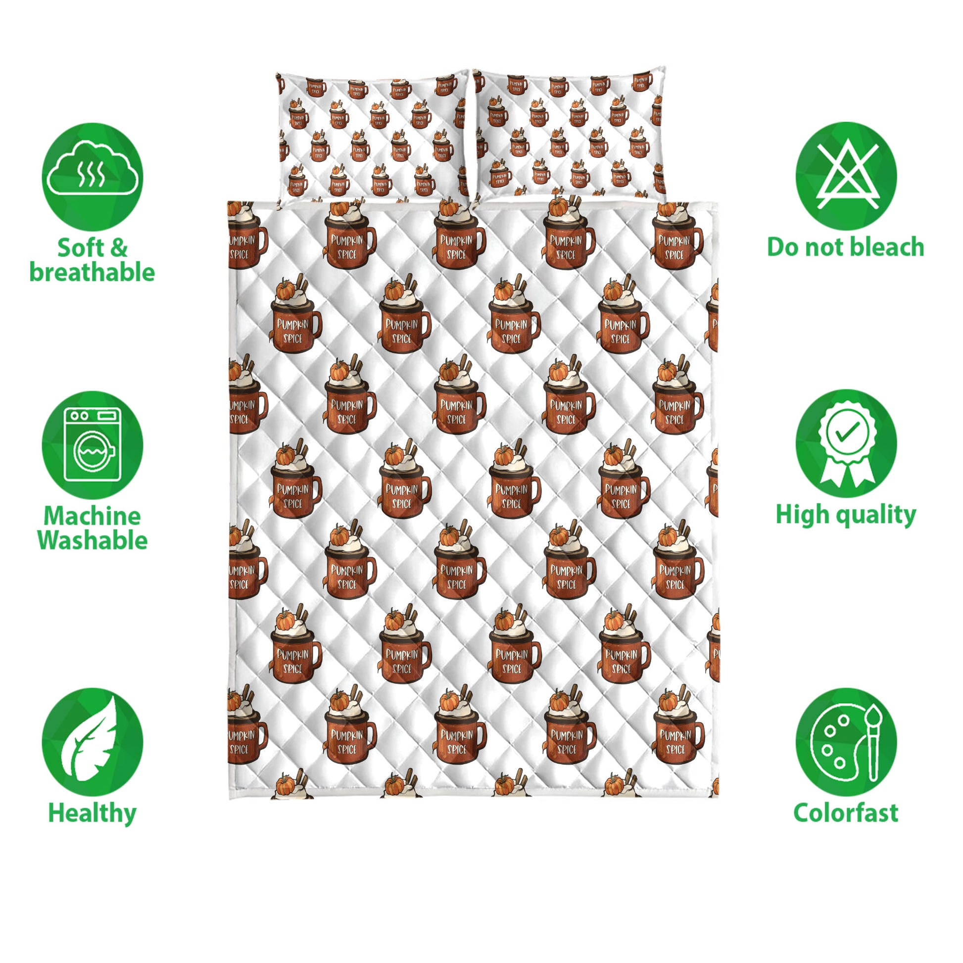 Ohaprints-Quilt-Bed-Set-Pillowcase-Happy-Thanksgiving-Pumpkin-Spice-Latte-Blanket-Bedspread-Bedding-3846-Double (70'' x 80'')