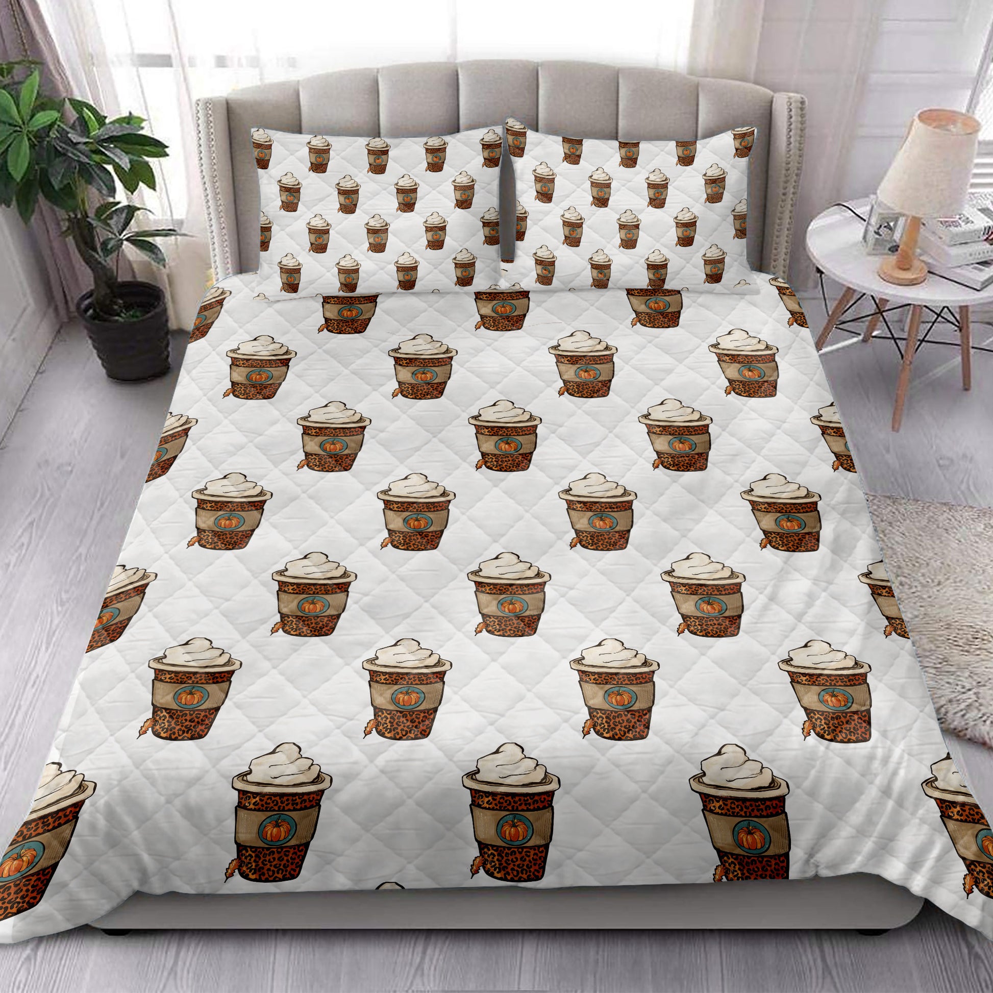 Ohaprints-Quilt-Bed-Set-Pillowcase-Happy-Thanksgiving-Pumpkin-Spice-Blanket-Bedspread-Bedding-3847-King (90'' x 100'')