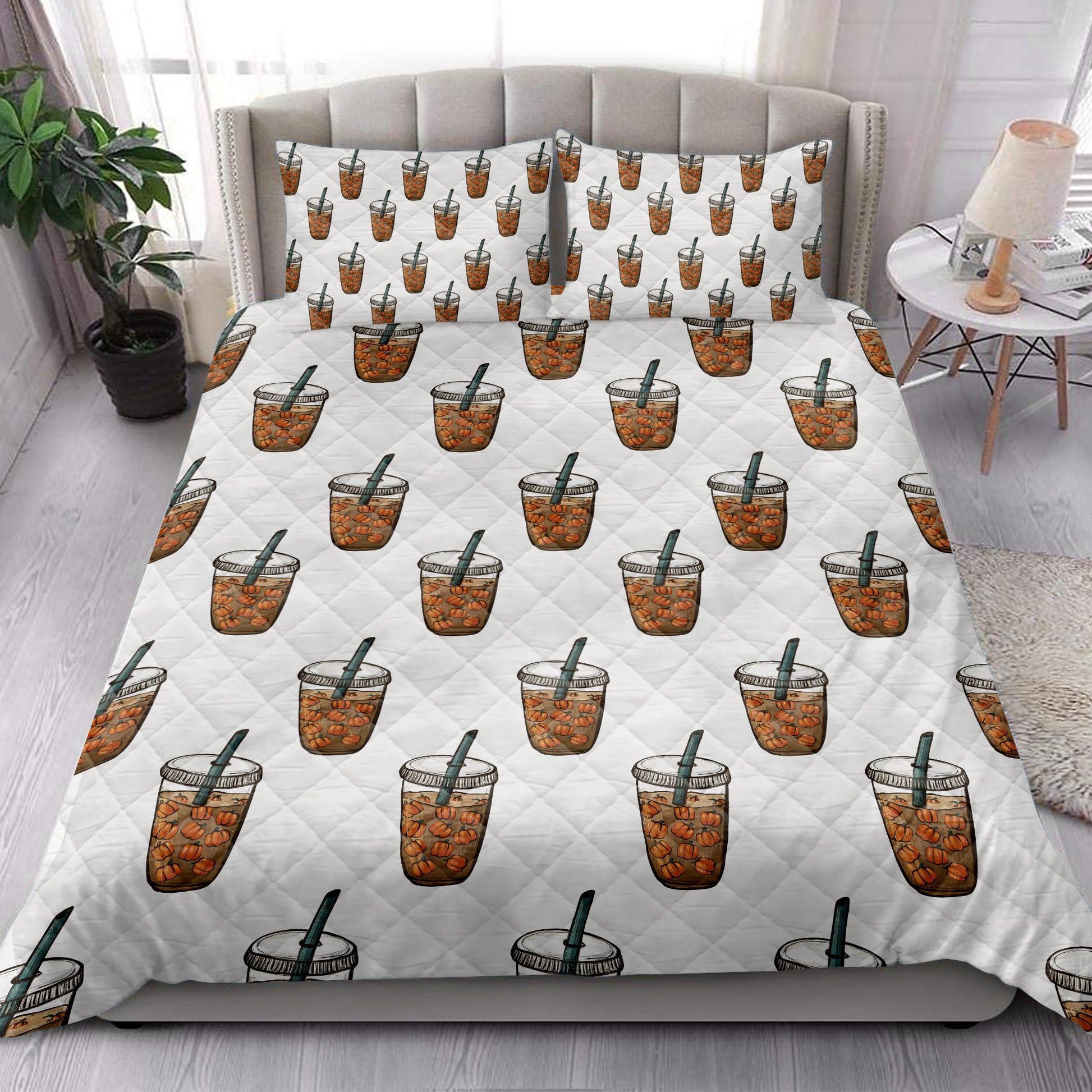 Ohaprints-Quilt-Bed-Set-Pillowcase-Happy-Thanksgiving-Pumpkin-Spice-Fall-Blanket-Bedspread-Bedding-3848-King (90'' x 100'')