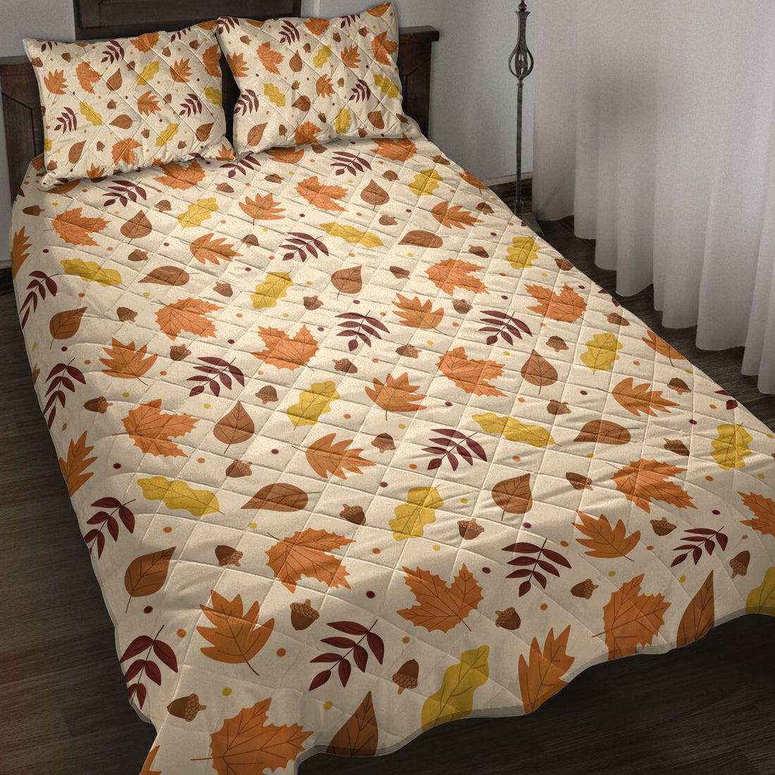 Ohaprints-Quilt-Bed-Set-Pillowcase-Happy-Thanksgiving-Acorn-Peach-Beige-Blanket-Bedspread-Bedding-3850-Throw (55'' x 60'')