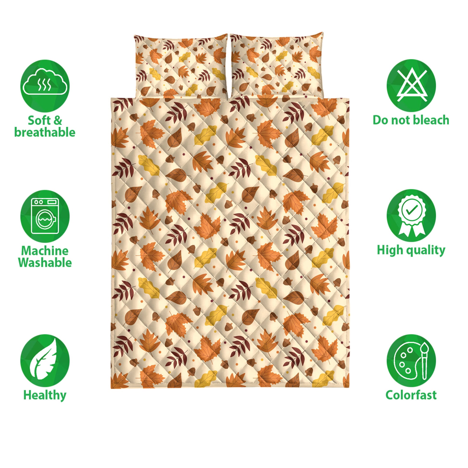 Ohaprints-Quilt-Bed-Set-Pillowcase-Happy-Thanksgiving-Acorn-Peach-Beige-Blanket-Bedspread-Bedding-3850-Double (70'' x 80'')