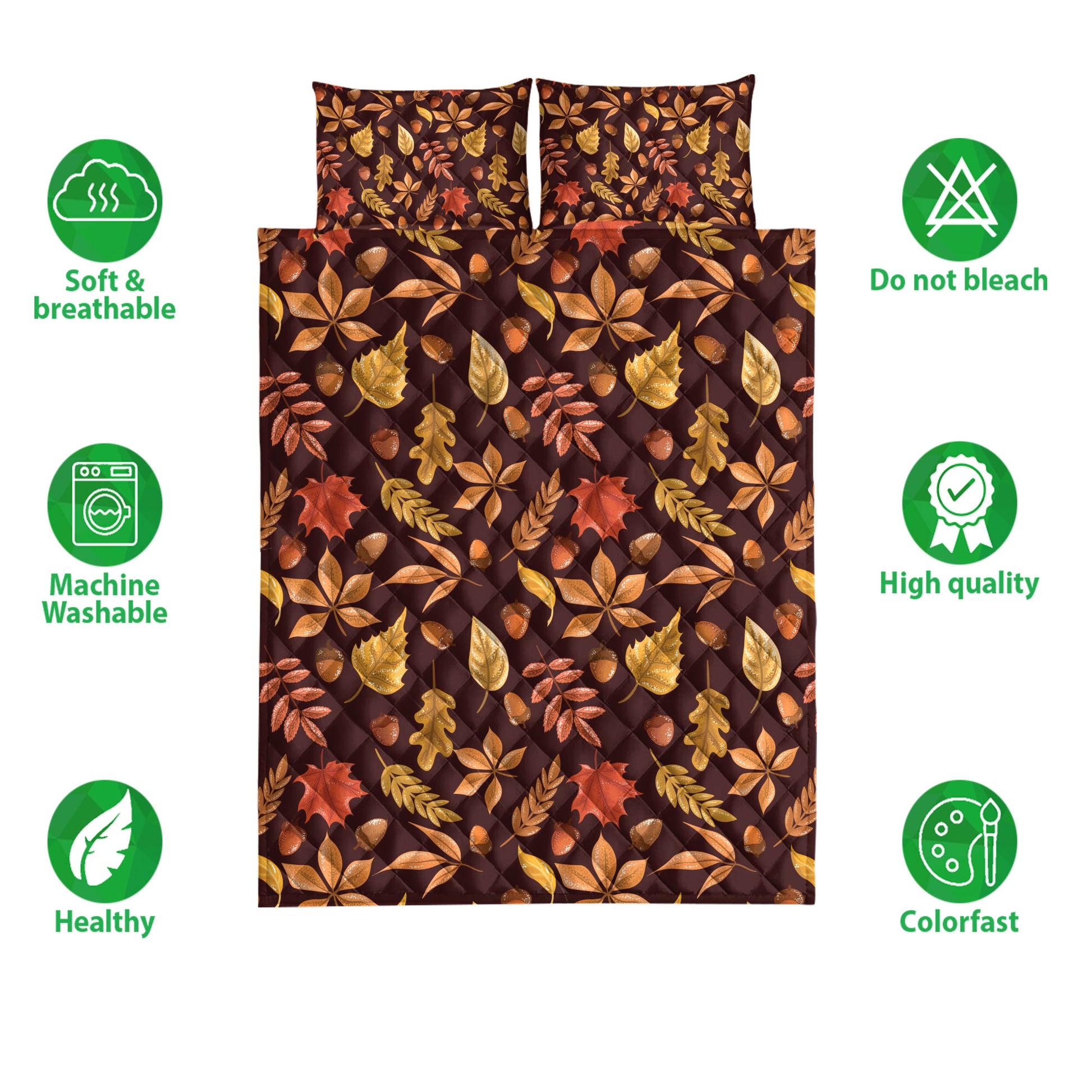 Ohaprints-Quilt-Bed-Set-Pillowcase-Happy-Thanksgiving-Autumn-Leaves-Acorns-Blanket-Bedspread-Bedding-3851-Double (70'' x 80'')